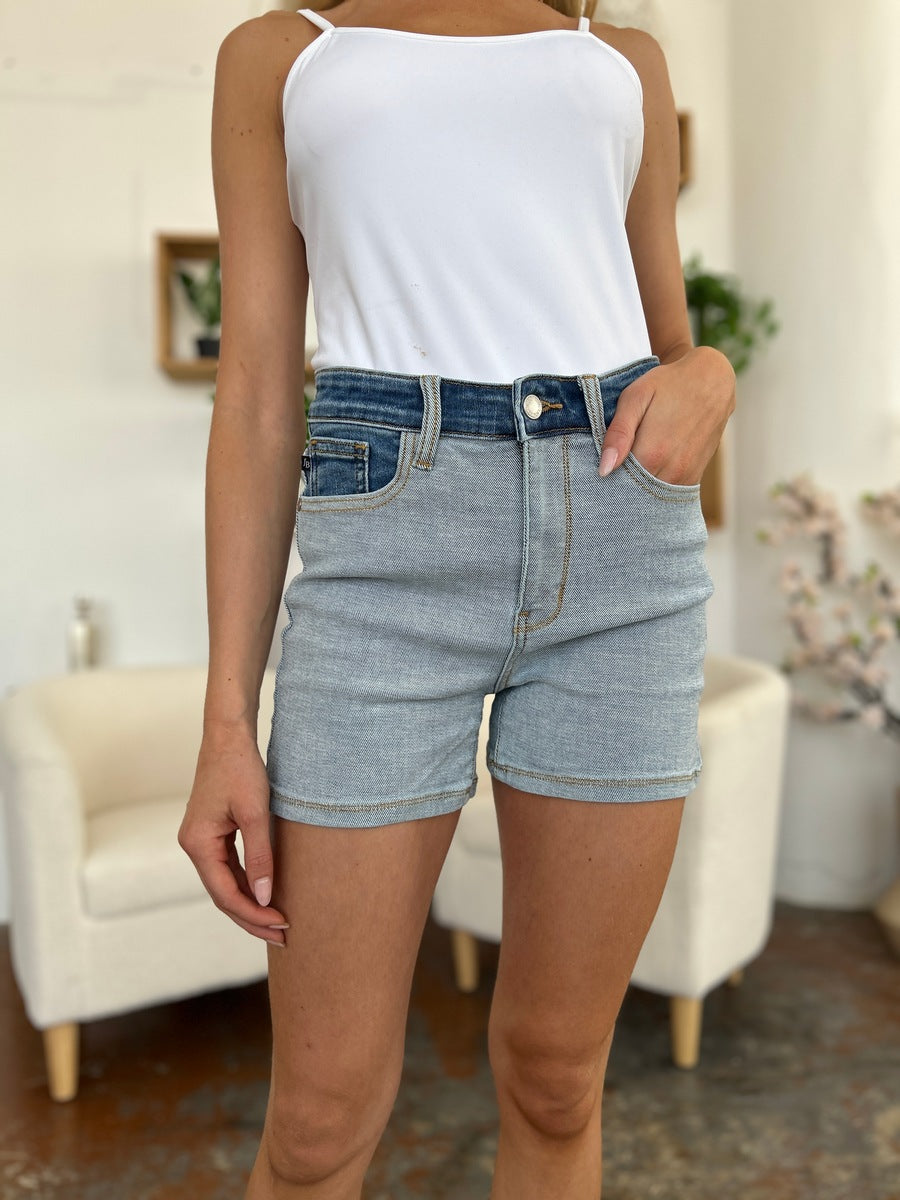 Judy Blue Full Size Color Block Denim Shorts-TOPS / DRESSES-[Adult]-[Female]-2022 Online Blue Zone Planet