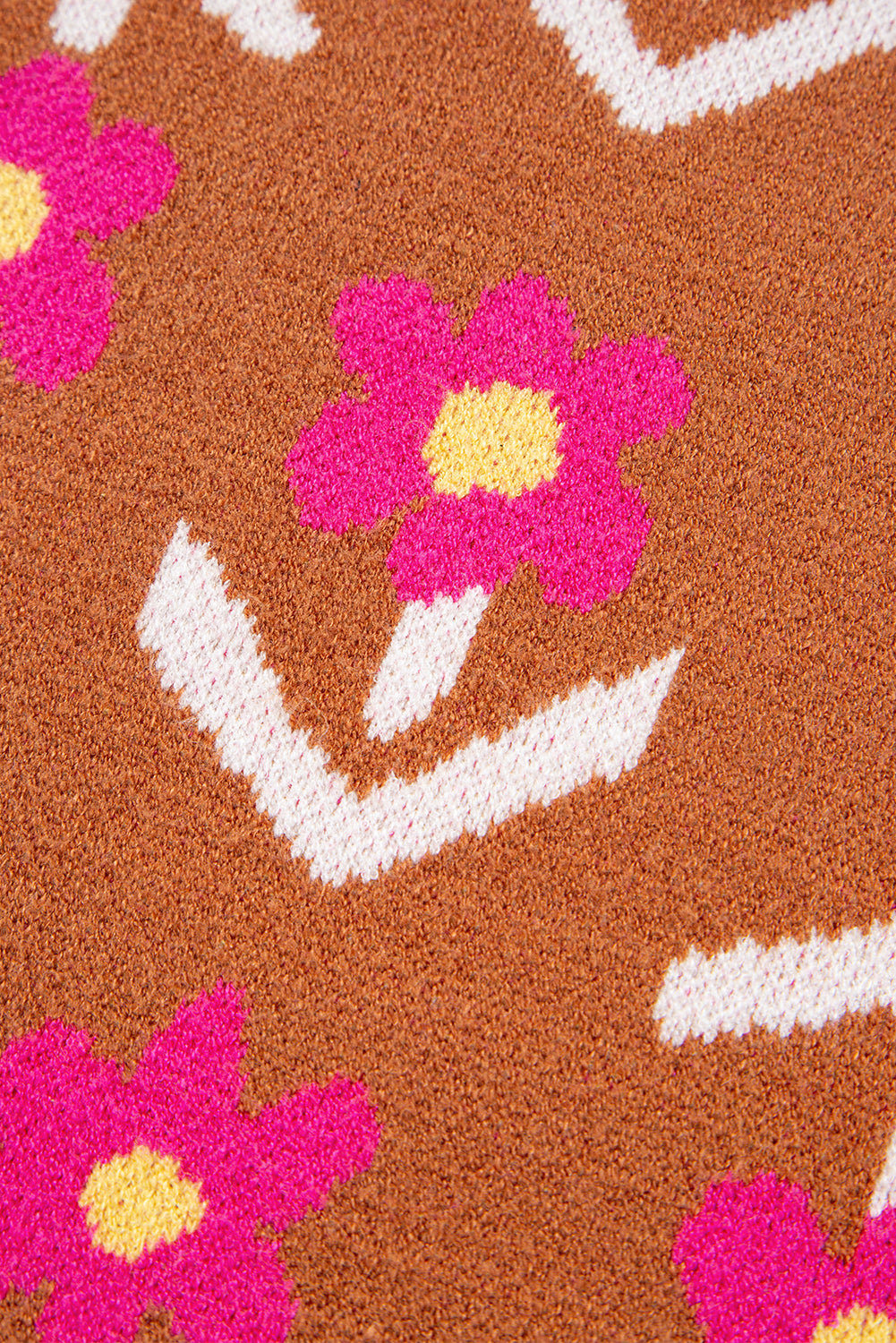 Brown Floral Short Puff Sleeve Sweater-TOPS / DRESSES-[Adult]-[Female]-2022 Online Blue Zone Planet
