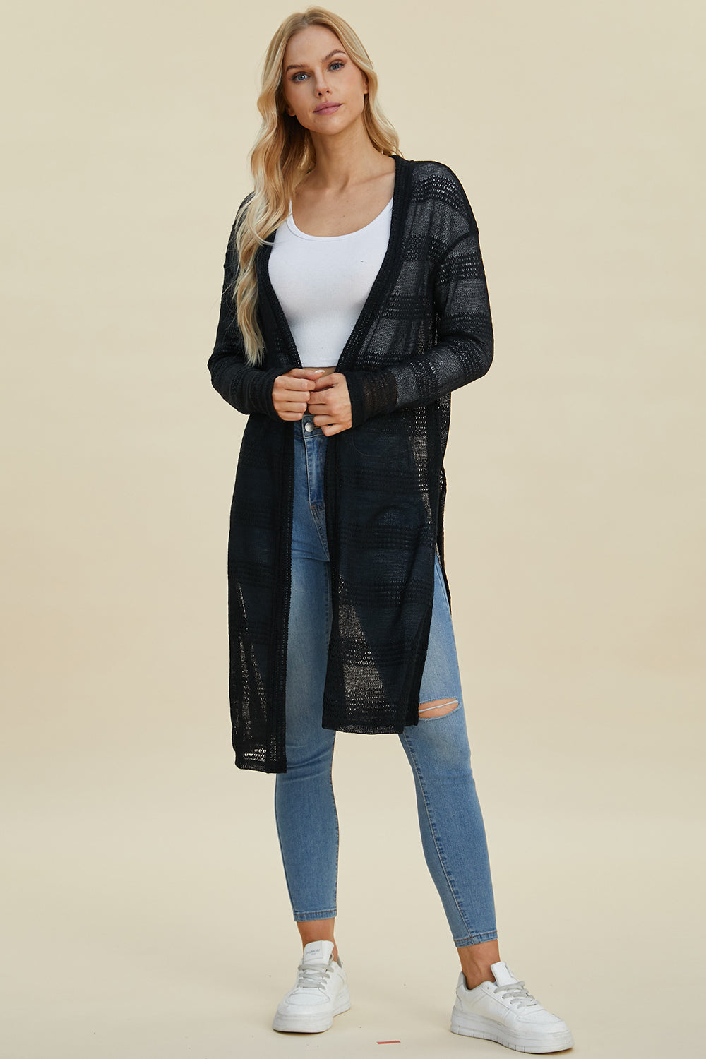 Blue Zone Planet | Double Take Full Size Open Front Longline Cardigan-TOPS / DRESSES-[Adult]-[Female]-2022 Online Blue Zone Planet