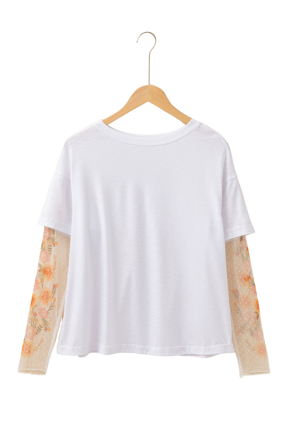 Black Floral Mesh Sleeve Fake Two-Piece Top-Long Sleeve Tops-[Adult]-[Female]-2022 Online Blue Zone Planet