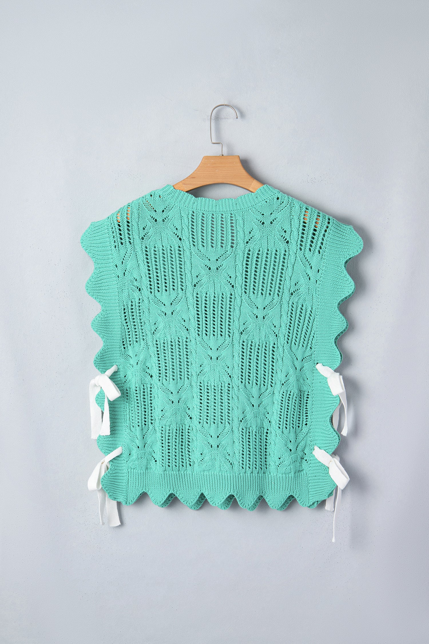 Mint Green Pointelle Knit Patterned Scalloped Trim Short Sleeve Sweater-TOPS / DRESSES-[Adult]-[Female]-2022 Online Blue Zone Planet