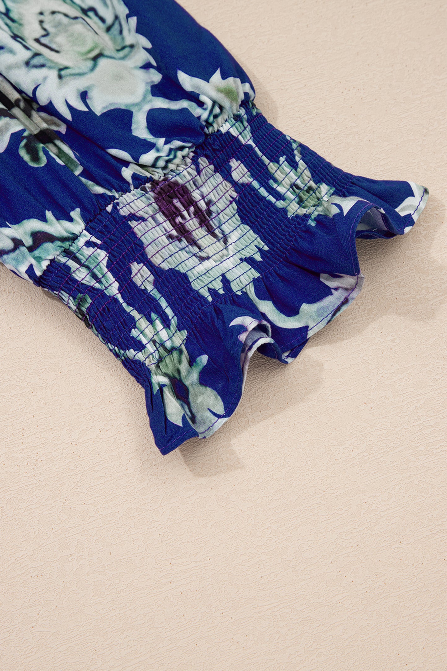 Blue Wild Floral Print Frilled Collar Half Sleeve Long Dress-TOPS / DRESSES-[Adult]-[Female]-2022 Online Blue Zone Planet
