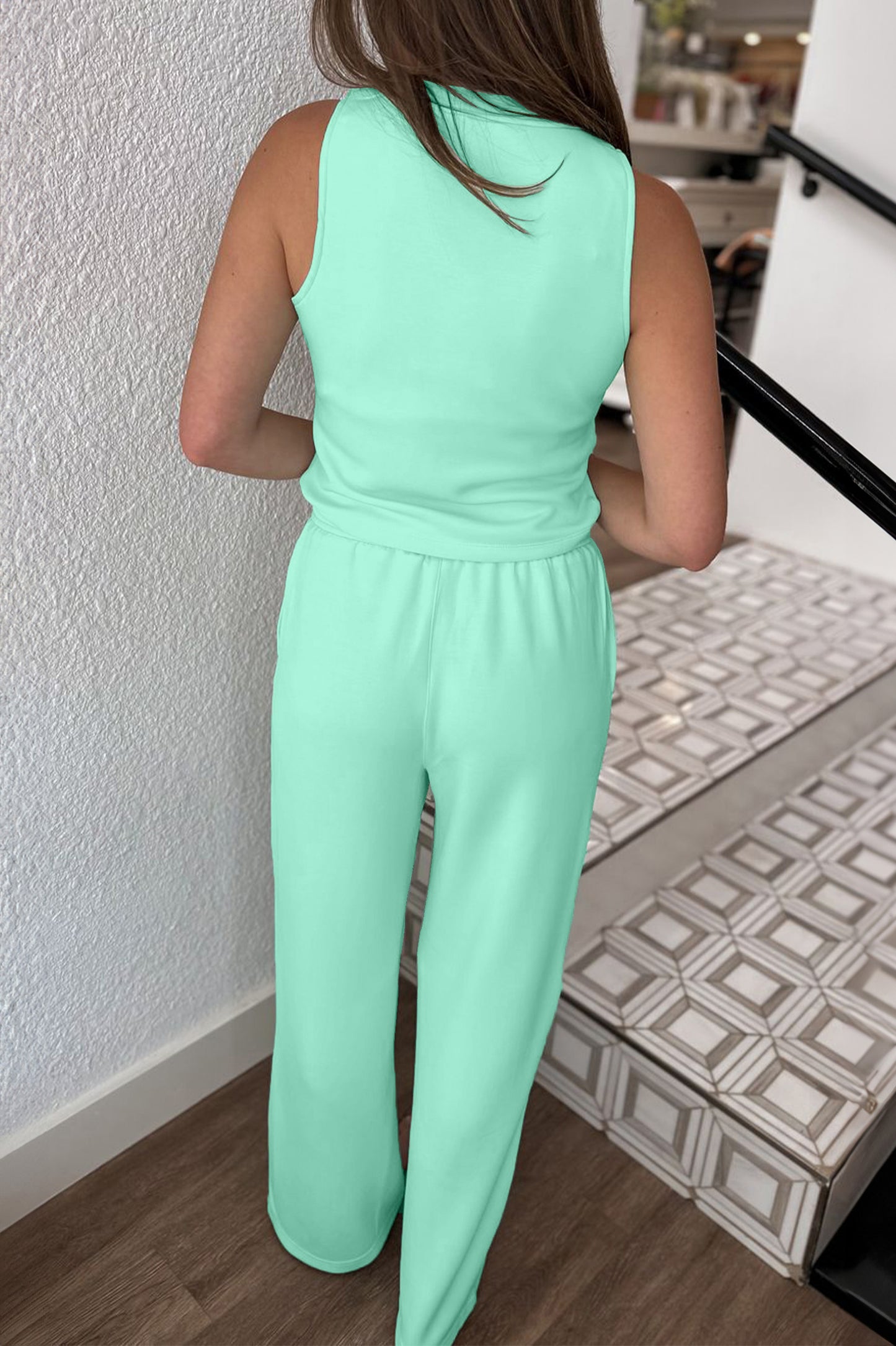 Moonlight Jade Drawstring Elastic Waistband Solid Color Two Piece Casual Set-Two Piece Sets/Pant Sets-[Adult]-[Female]-2022 Online Blue Zone Planet