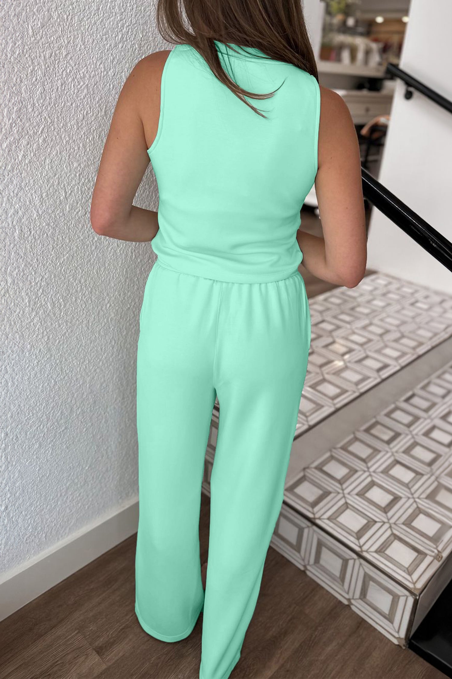 Moonlight Jade Drawstring Elastic Waistband Solid Color Two Piece Casual Set-Two Piece Sets/Pant Sets-[Adult]-[Female]-2022 Online Blue Zone Planet