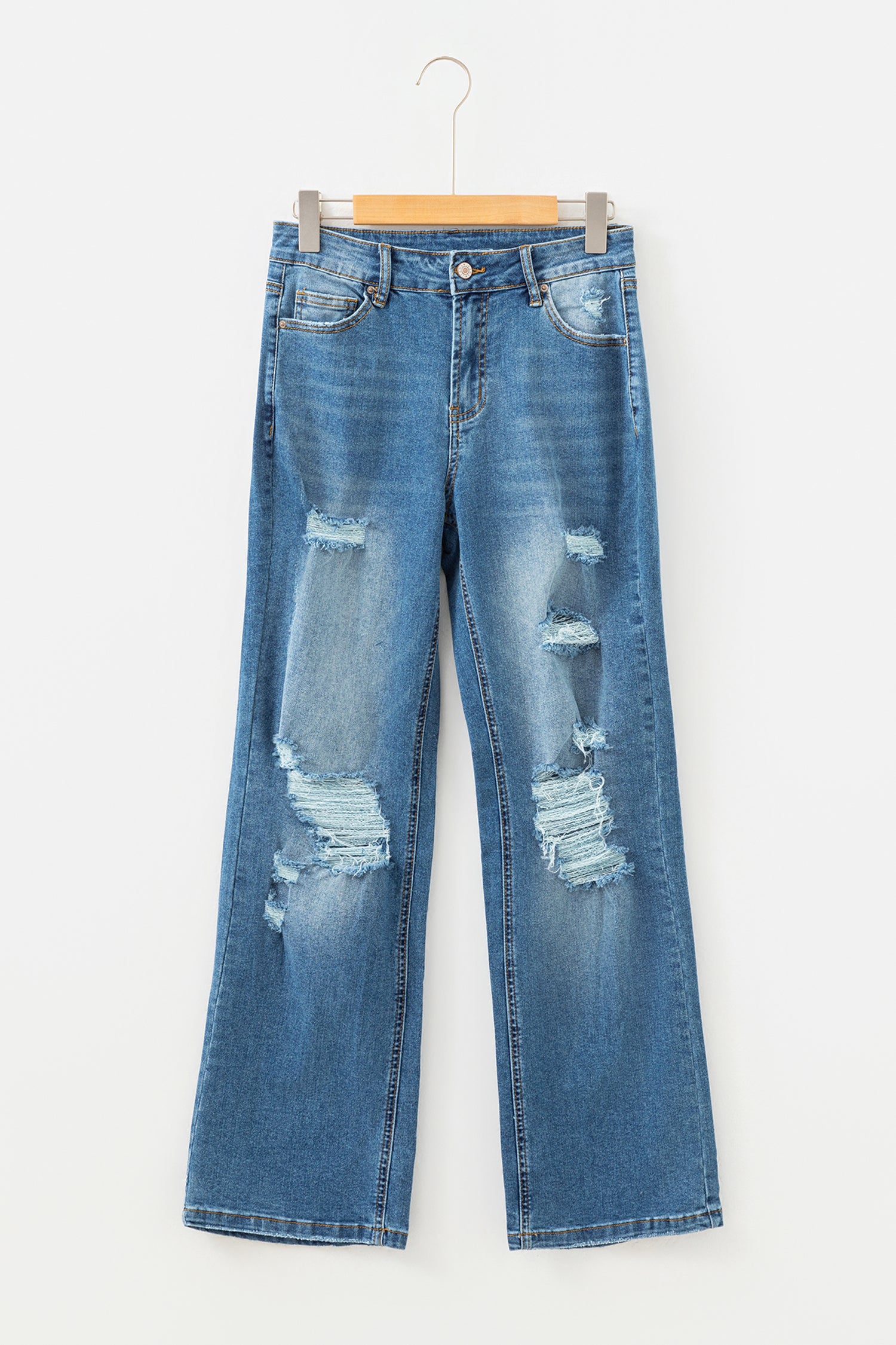 Myosotis Mid Rise Distressed Sneak Peek Straight Leg Jeans-Bottoms/Jeans-[Adult]-[Female]-2022 Online Blue Zone Planet