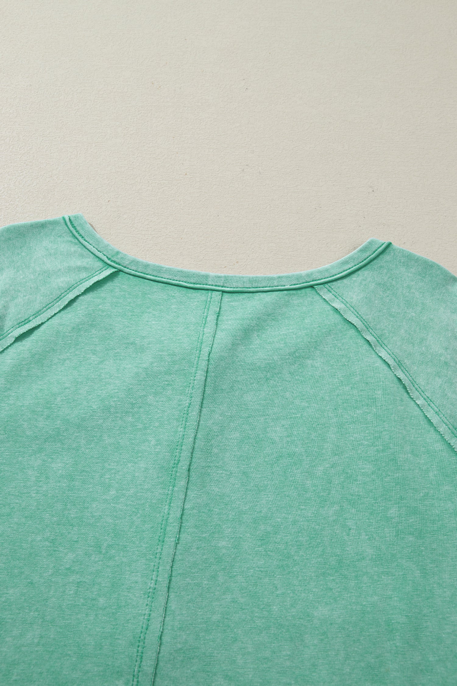 Mint Green Half Buttons Raw Seam Raglan Sleeve Mineral Wash T Shirt-Tops/Tops & Tees-[Adult]-[Female]-2022 Online Blue Zone Planet