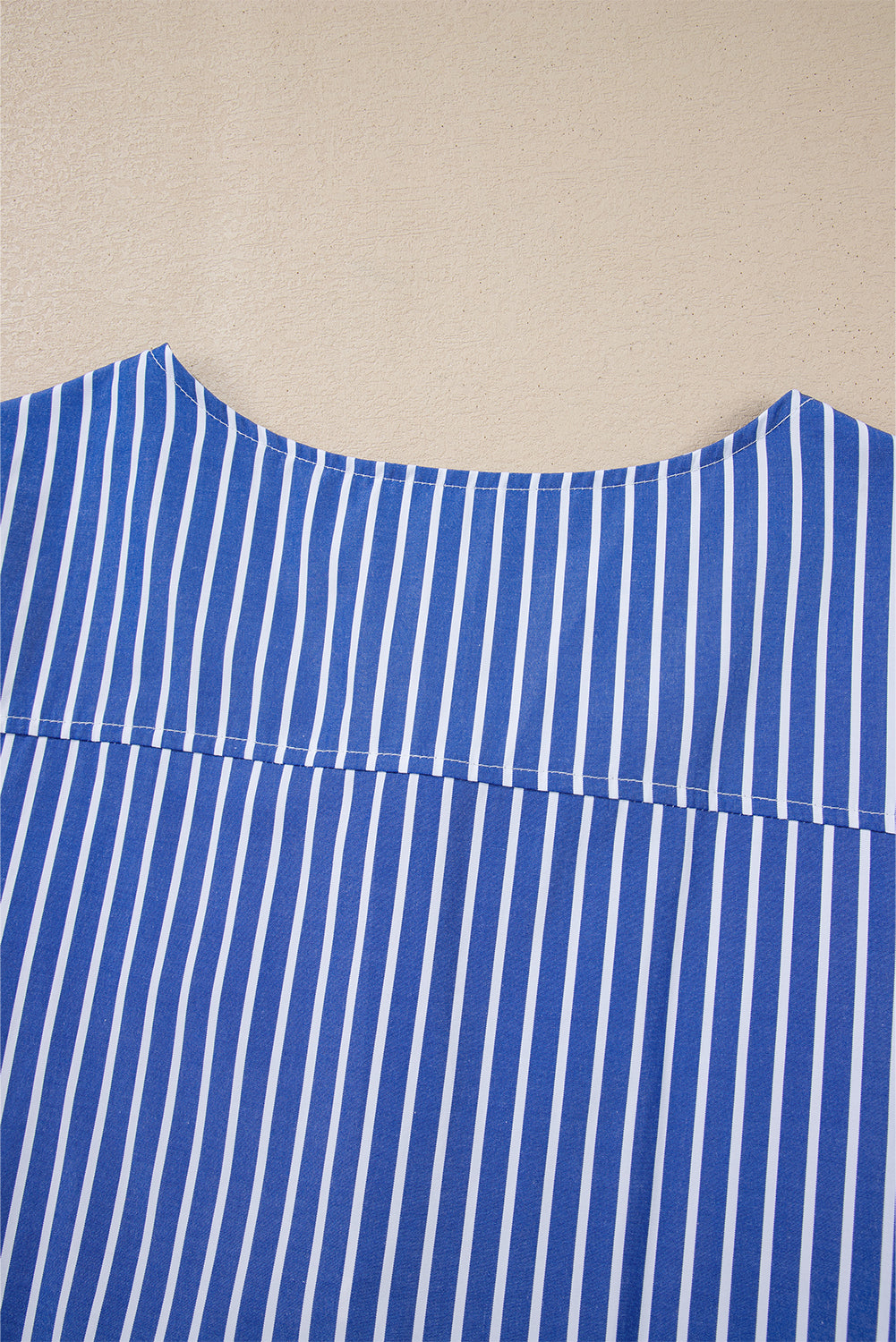 Blue Stripe Bow Tie Front Puff Short Sleeve Blouse-Blouses-[Adult]-[Female]-2022 Online Blue Zone Planet