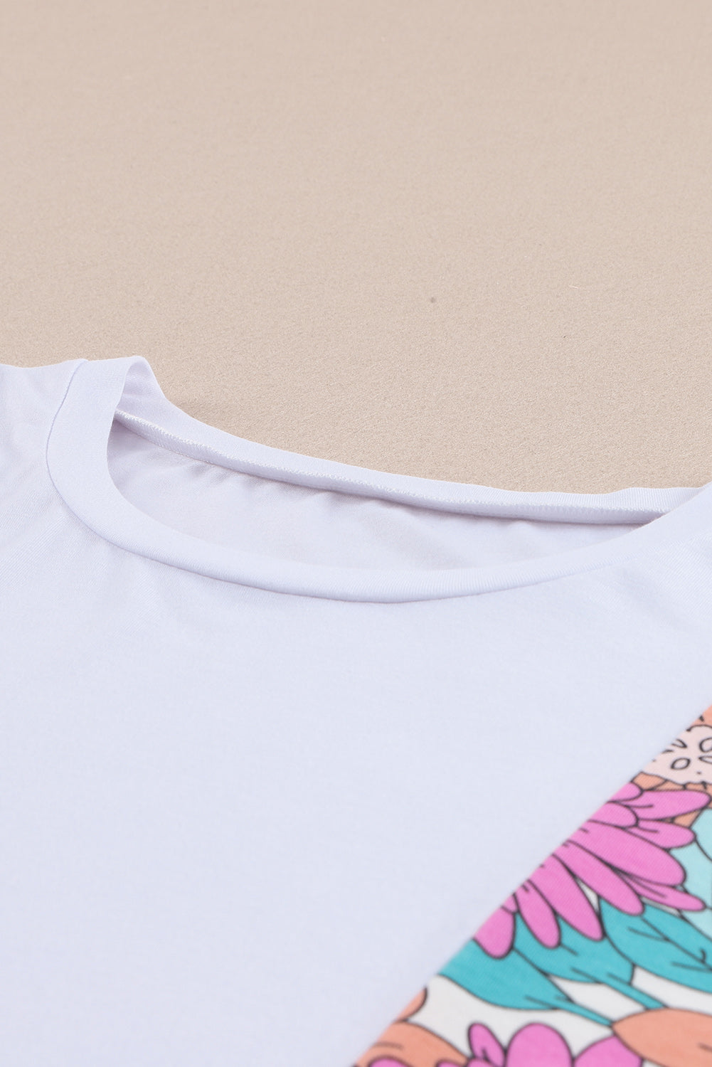 White Floral Print Patchwork Short Sleeve Top-Tops/Tops & Tees-[Adult]-[Female]-2022 Online Blue Zone Planet
