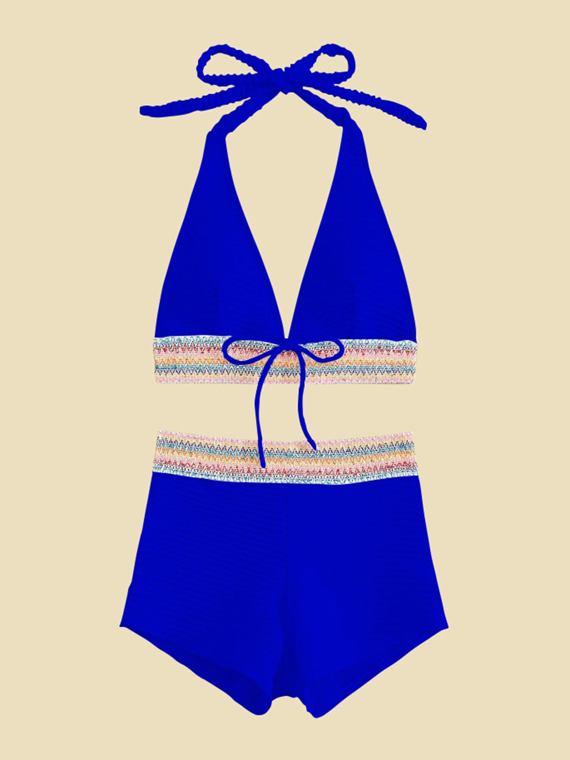 Blue Zone Planet | Backless Textured Halter Neck Two-Piece Swim Set-TOPS / DRESSES-[Adult]-[Female]-2022 Online Blue Zone Planet