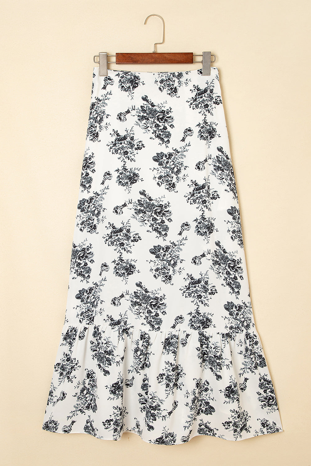 Black Boho Floral High Waist Ruffle Split Maxi Skirt-Bottoms/Skirts & Petticoat-[Adult]-[Female]-2022 Online Blue Zone Planet
