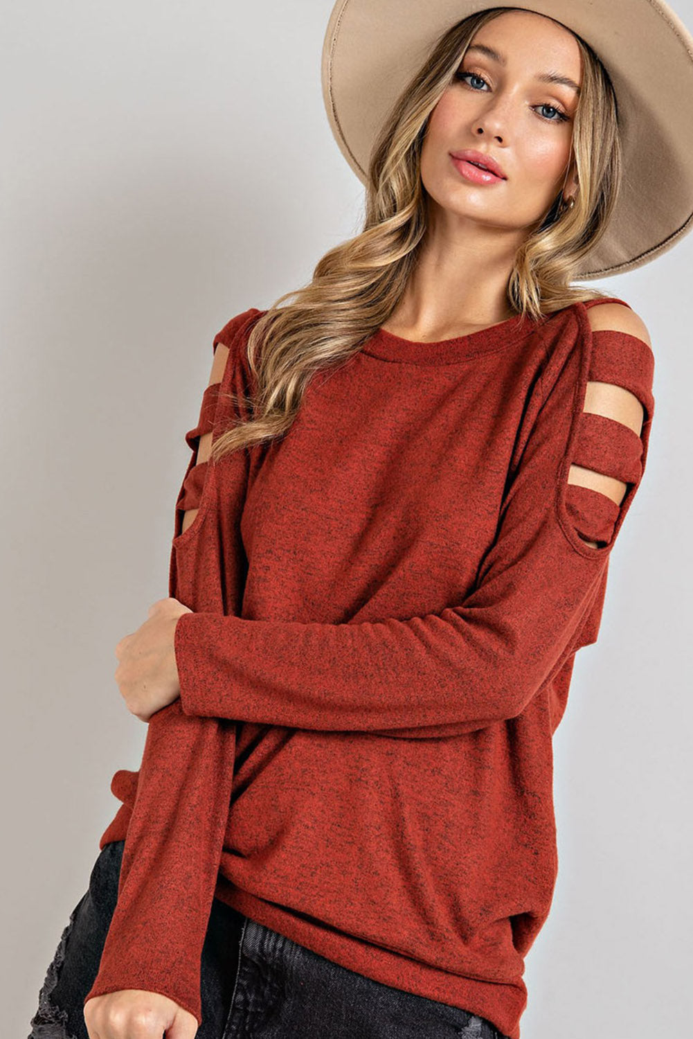 Cutout Round Neck Long Sleeve Top-TOPS / DRESSES-[Adult]-[Female]-2022 Online Blue Zone Planet