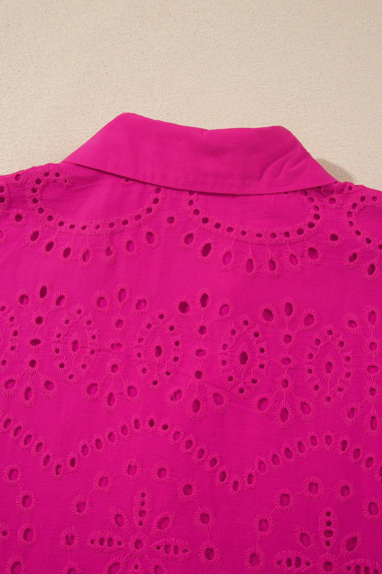 Rose Red Solid Color Eyelet Embroidered T Shirt Mini Dress-TOPS / DRESSES-[Adult]-[Female]-2022 Online Blue Zone Planet