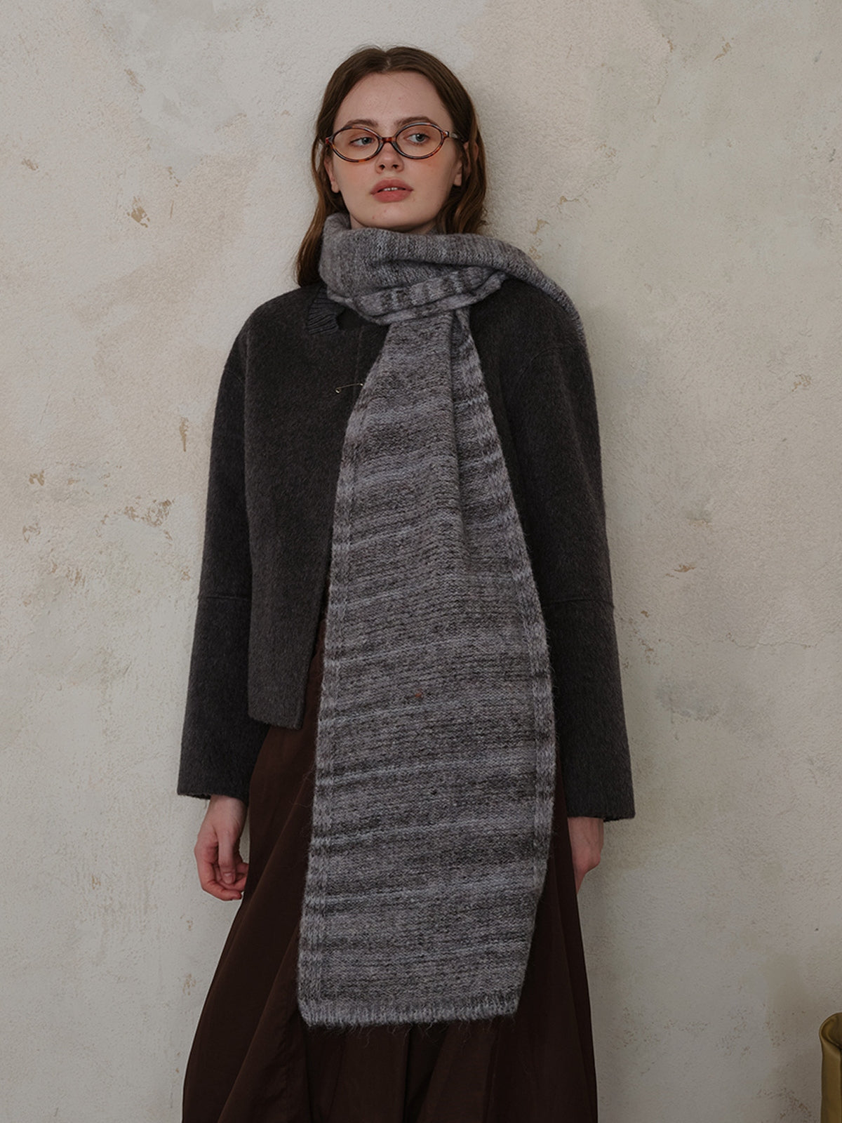 Striped Detail Knit Scarf-SCARVES-[Adult]-[Female]-Dark Gray-One Size-2022 Online Blue Zone Planet