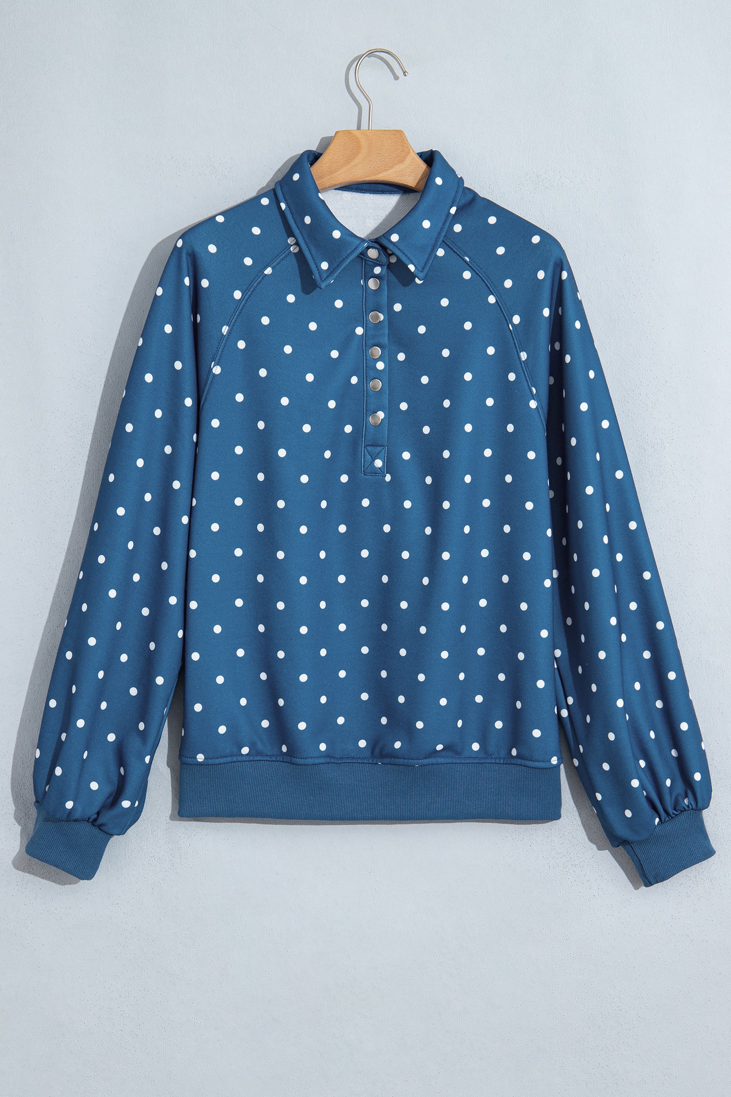 Pink Polka Dot Print Metal Button Collar Casual Pullover Sweatshirt-Tops/Sweatshirts & Hoodies-[Adult]-[Female]-2022 Online Blue Zone Planet