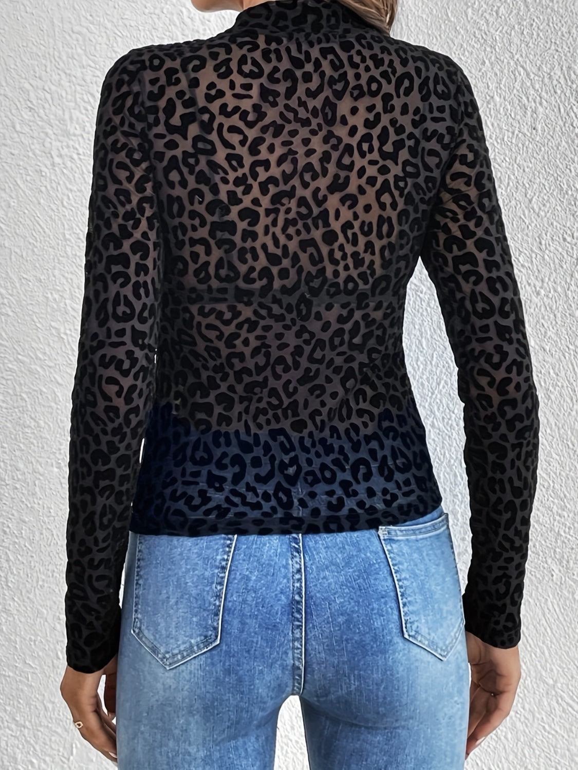 Leopard Mock Neck Long Sleeve Top-TOPS / DRESSES-[Adult]-[Female]-2022 Online Blue Zone Planet