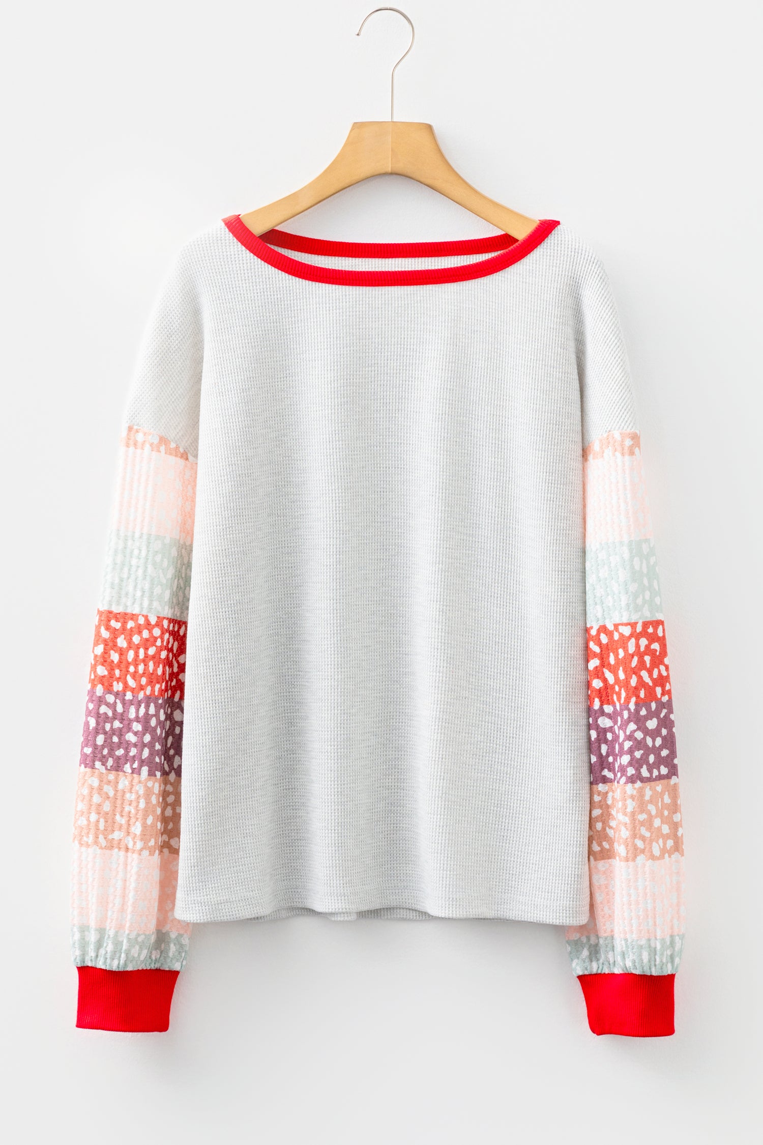 Jet Stream Contrast Leopard Color Block Sleeve Loose Pullover-Tops/Long Sleeve Tops-[Adult]-[Female]-2022 Online Blue Zone Planet