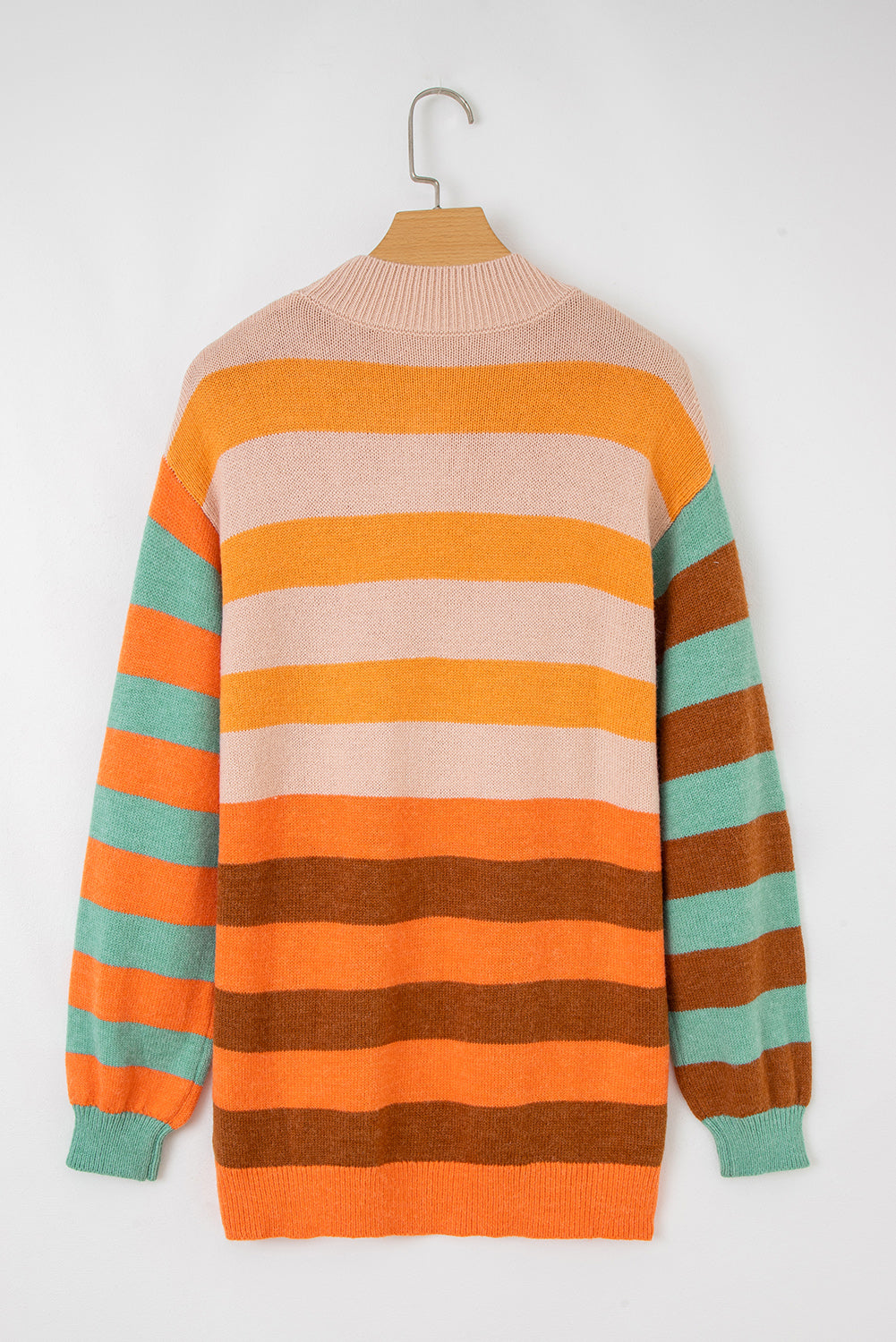 Orange Stripe Color Block High Neck Drop Shoulder Cozy Sweater-Sweaters & Cardigans/Sweaters-[Adult]-[Female]-2022 Online Blue Zone Planet