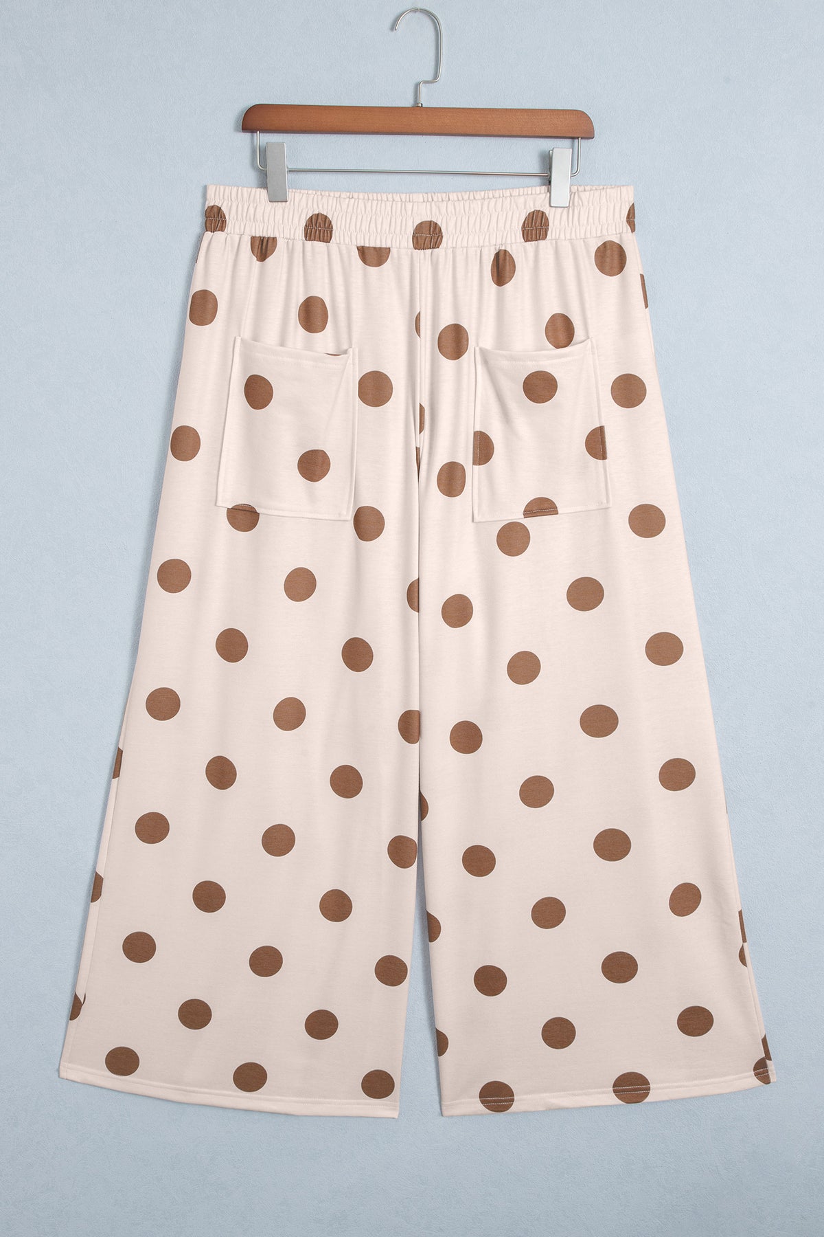 Khaki Polka Dot Elastic Waist Wide Leg Plus Size Pants-Plus Size/Plus Size Bottoms-[Adult]-[Female]-2022 Online Blue Zone Planet