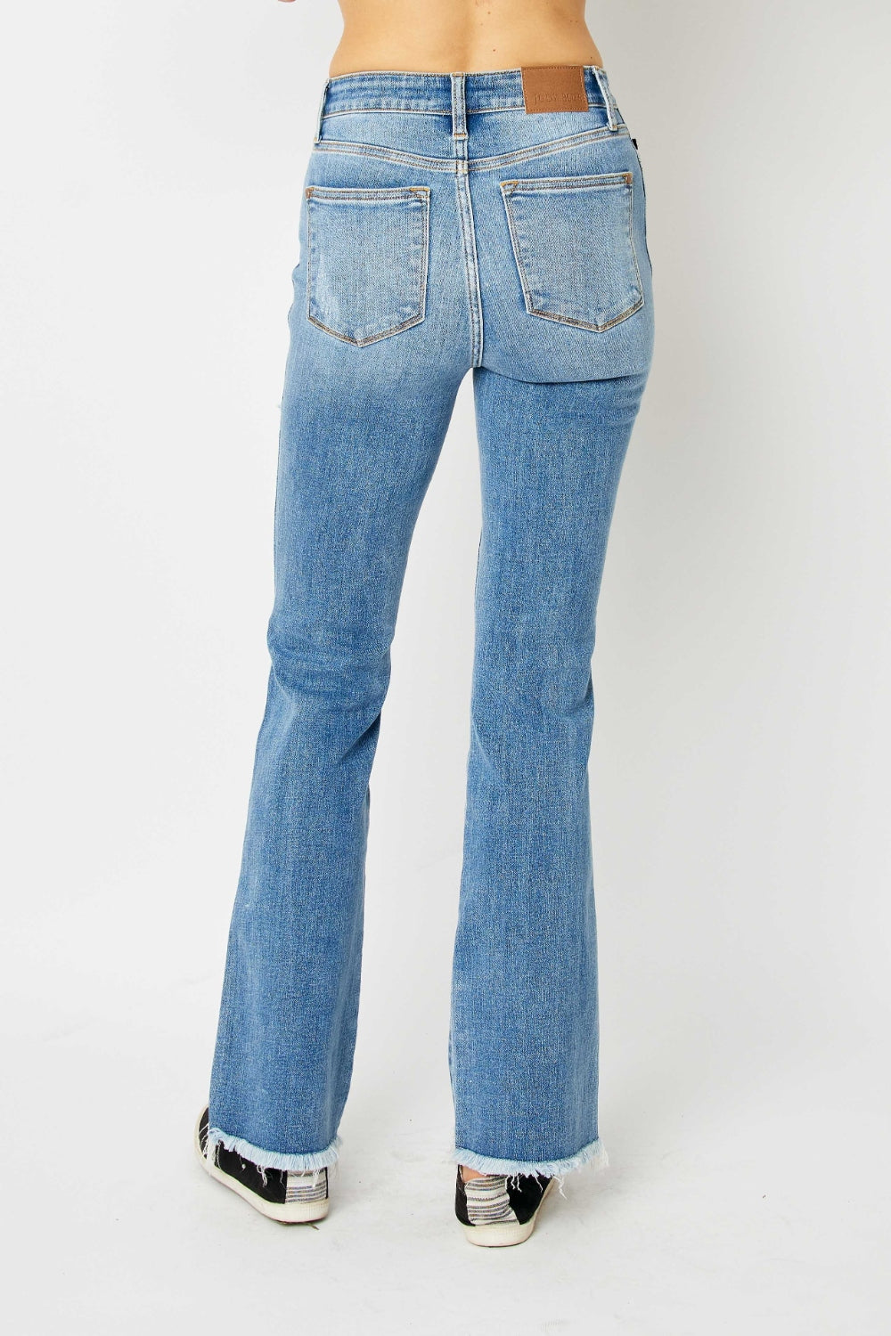 Judy Blue Full Size Distressed Raw Hem Bootcut Jeans-BOTTOM SIZES SMALL MEDIUM LARGE-[Adult]-[Female]-2022 Online Blue Zone Planet