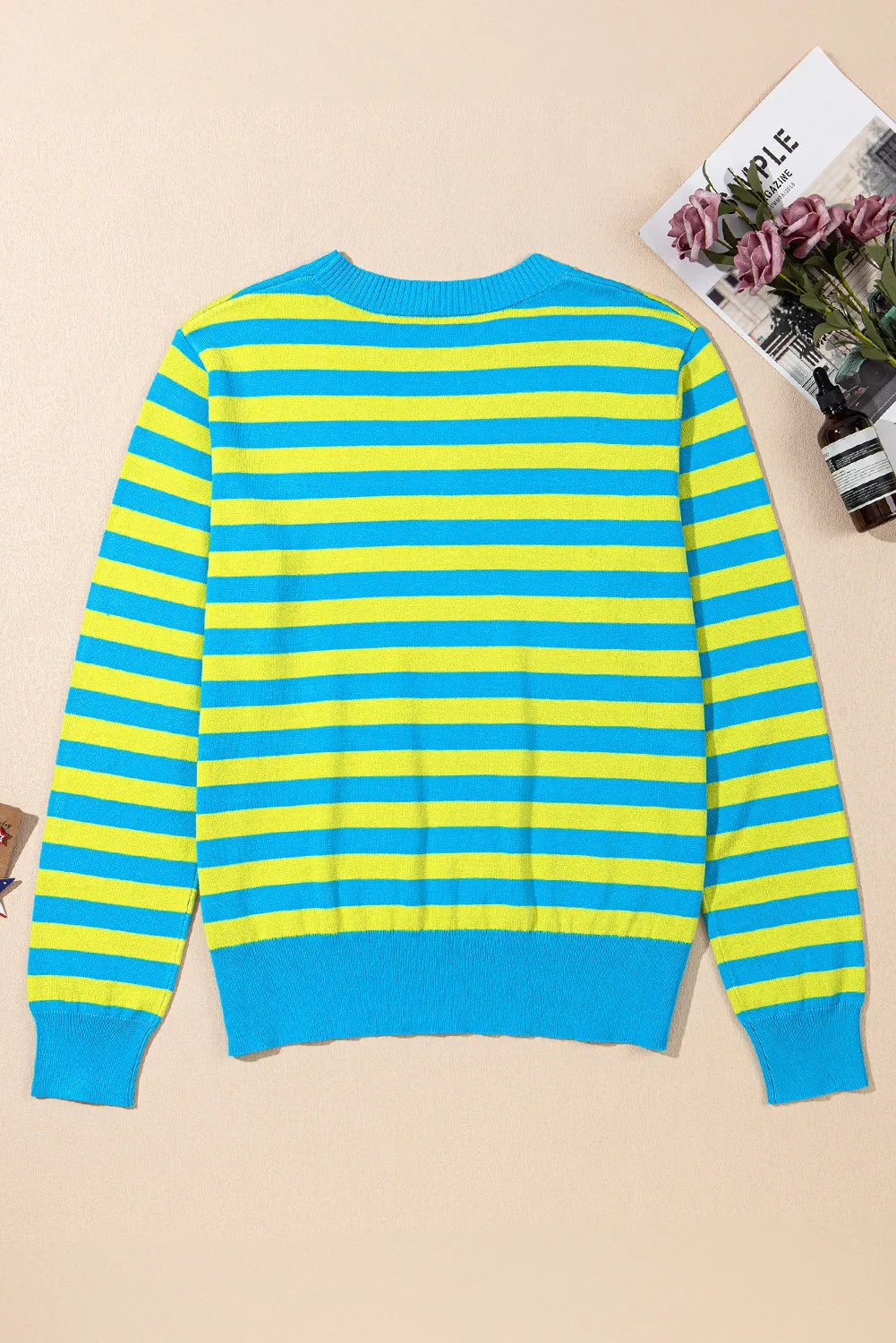 Striped Round Neck Long Sleeve Sweater-TOPS / DRESSES-[Adult]-[Female]-2022 Online Blue Zone Planet