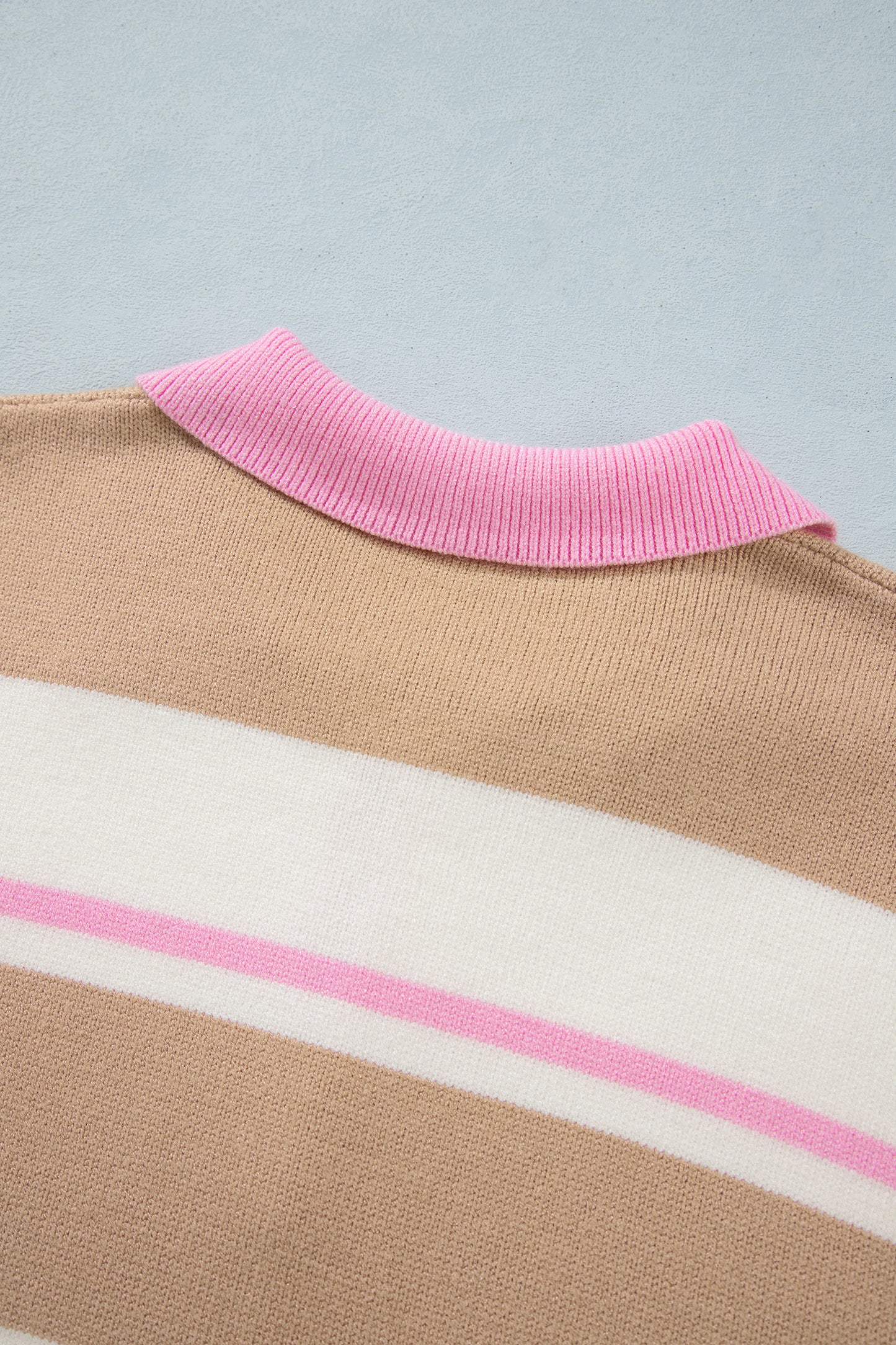 Khaki Stripe Striped Drop Shoulder Button Placket Long Sleeve Sweater-TOPS / DRESSES-[Adult]-[Female]-2022 Online Blue Zone Planet