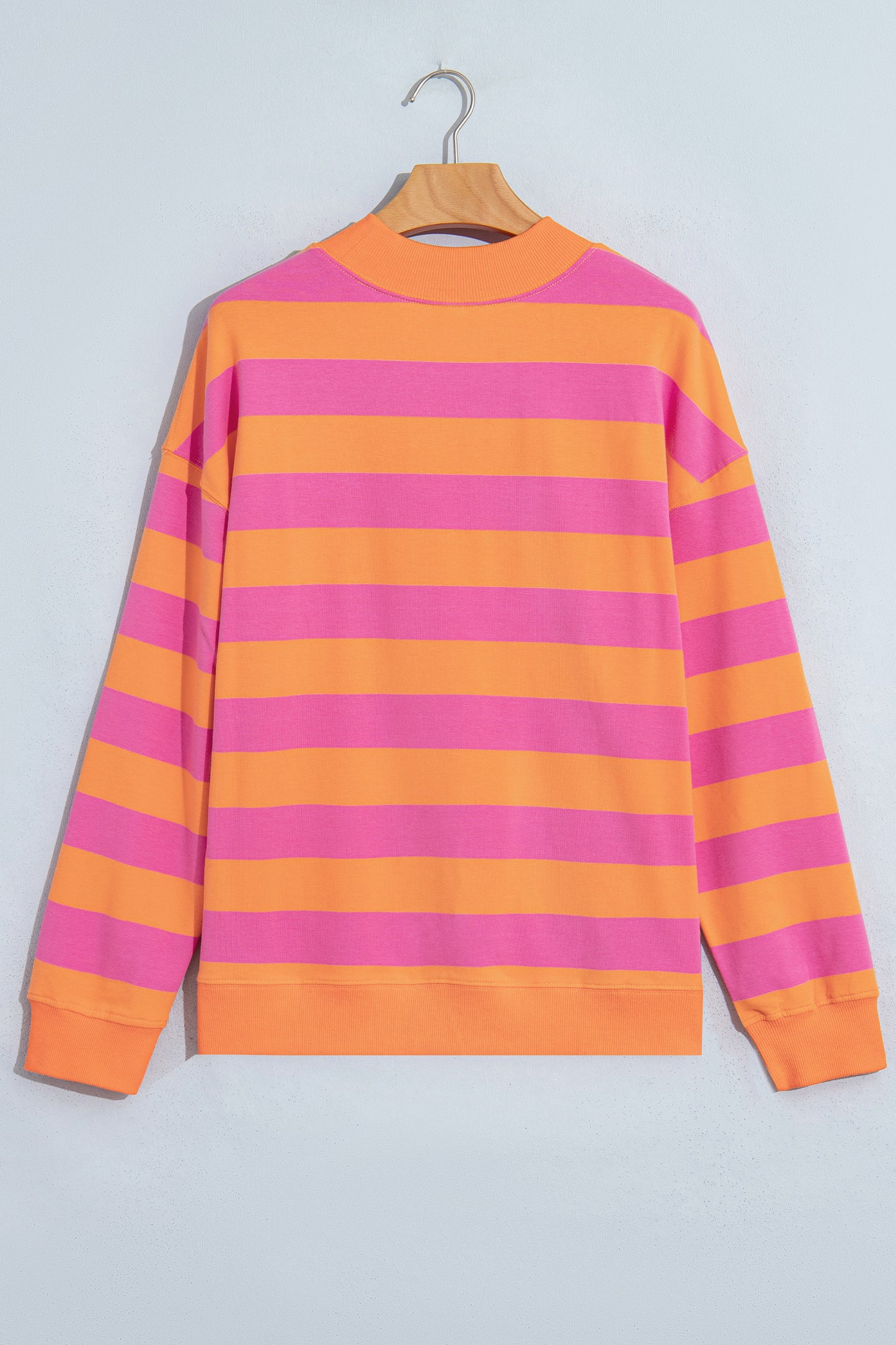 Rose Stripe Colorblock Mock Neck Relaxed Sweatshirt-Tops/Sweatshirts & Hoodies-[Adult]-[Female]-2022 Online Blue Zone Planet