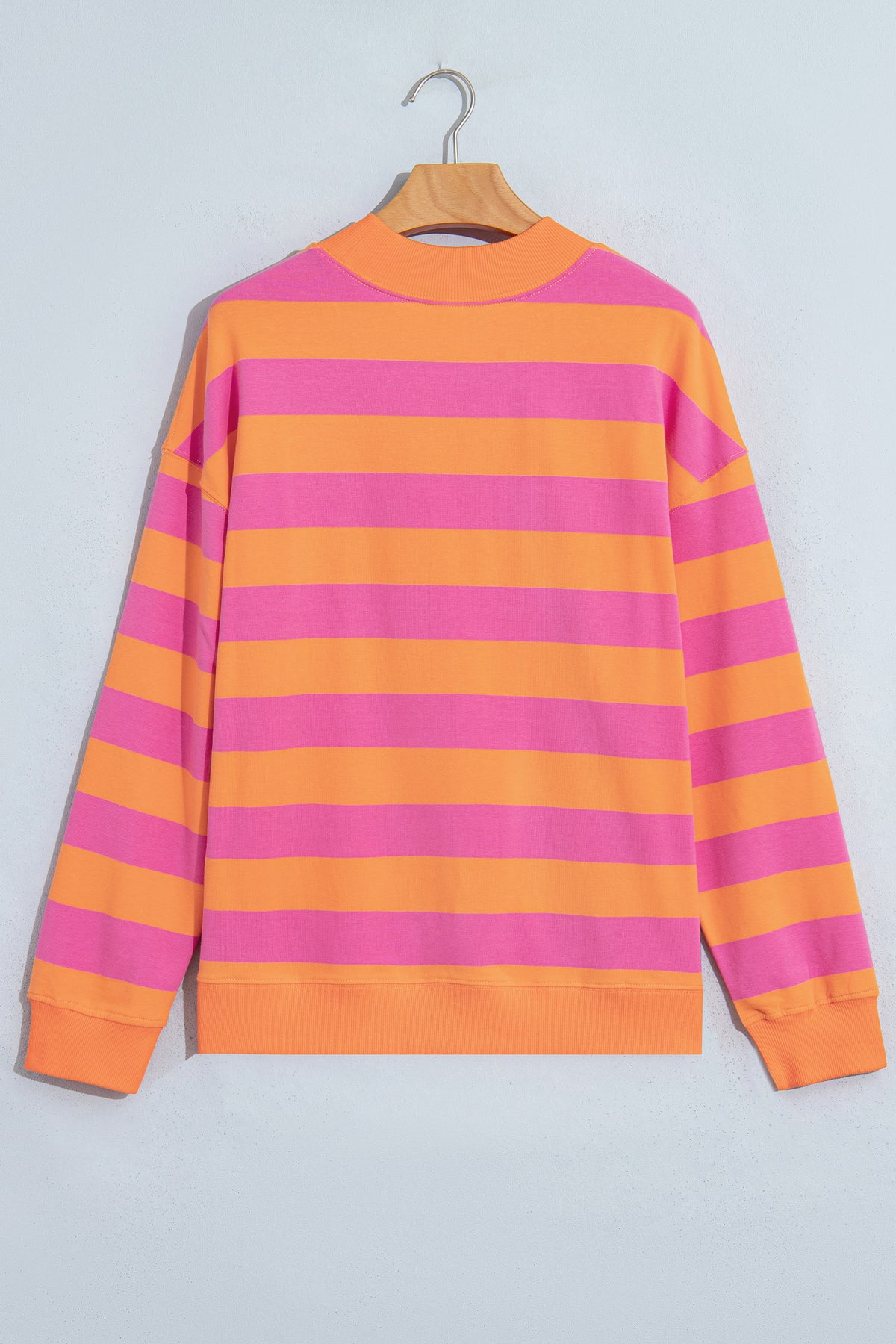 Rose Stripe Colorblock Mock Neck Relaxed Sweatshirt-Tops/Sweatshirts & Hoodies-[Adult]-[Female]-2022 Online Blue Zone Planet