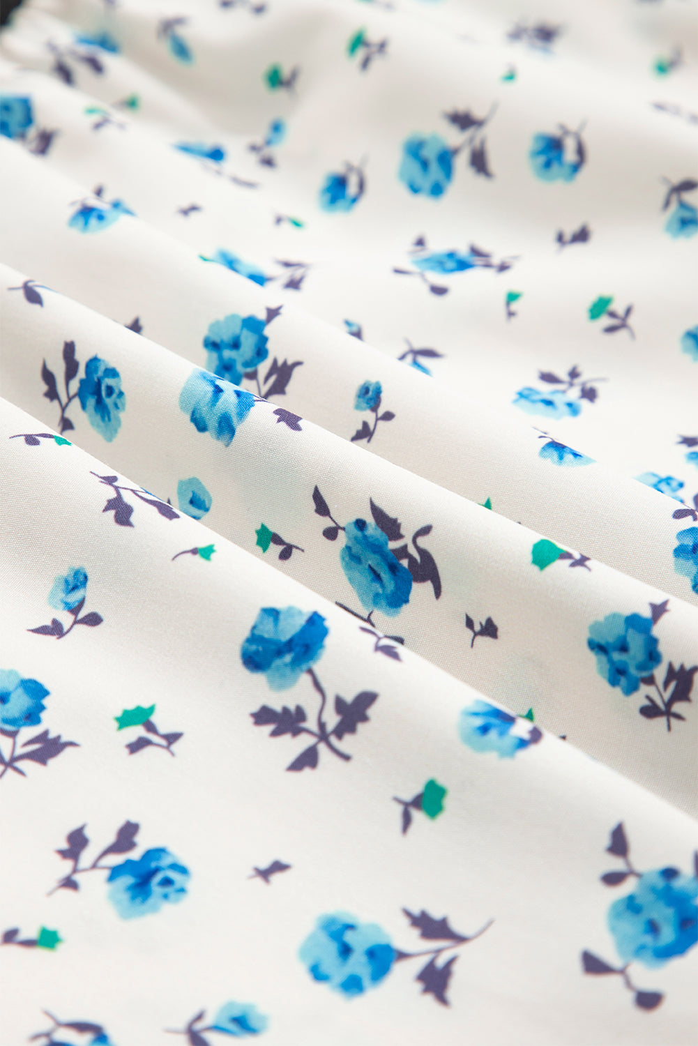 White Contrast Trim Floral Puff Short Sleeve Shirt-Tops/Blouses & Shirts-[Adult]-[Female]-2022 Online Blue Zone Planet