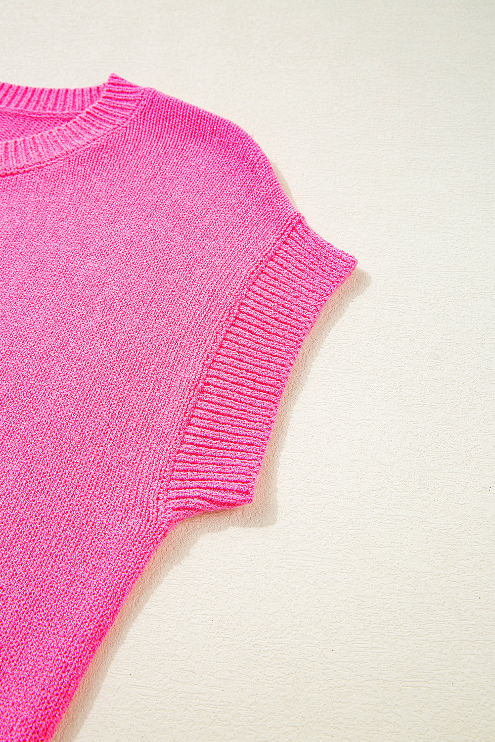 Bright Pink Distressed Hem Short Sleeve Knitted Button Front Sweater-TOPS / DRESSES-[Adult]-[Female]-2022 Online Blue Zone Planet