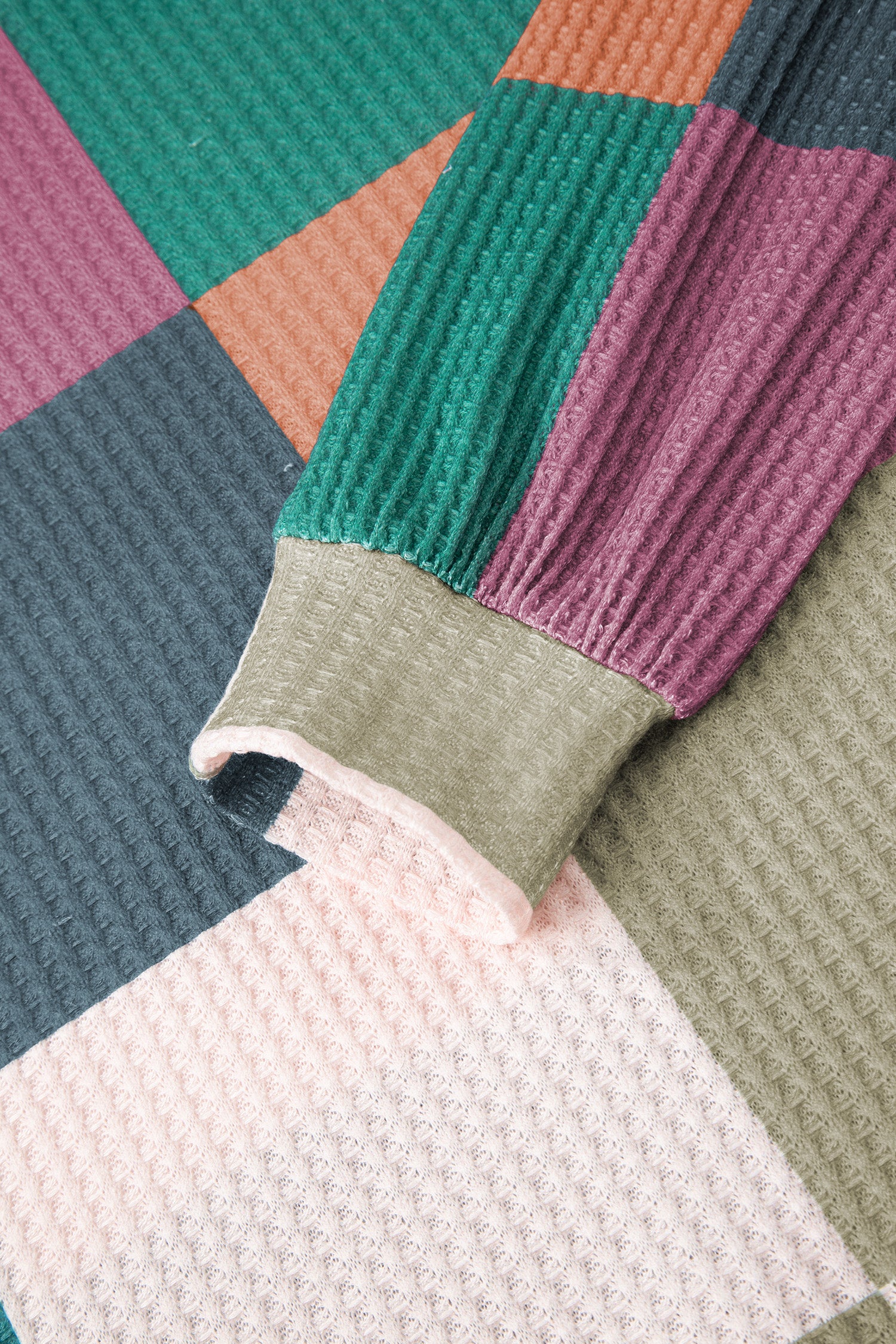 Green Checkered Print Textured Knit Long Sleeve Loose Top-Tops/Long Sleeve Tops-[Adult]-[Female]-2022 Online Blue Zone Planet