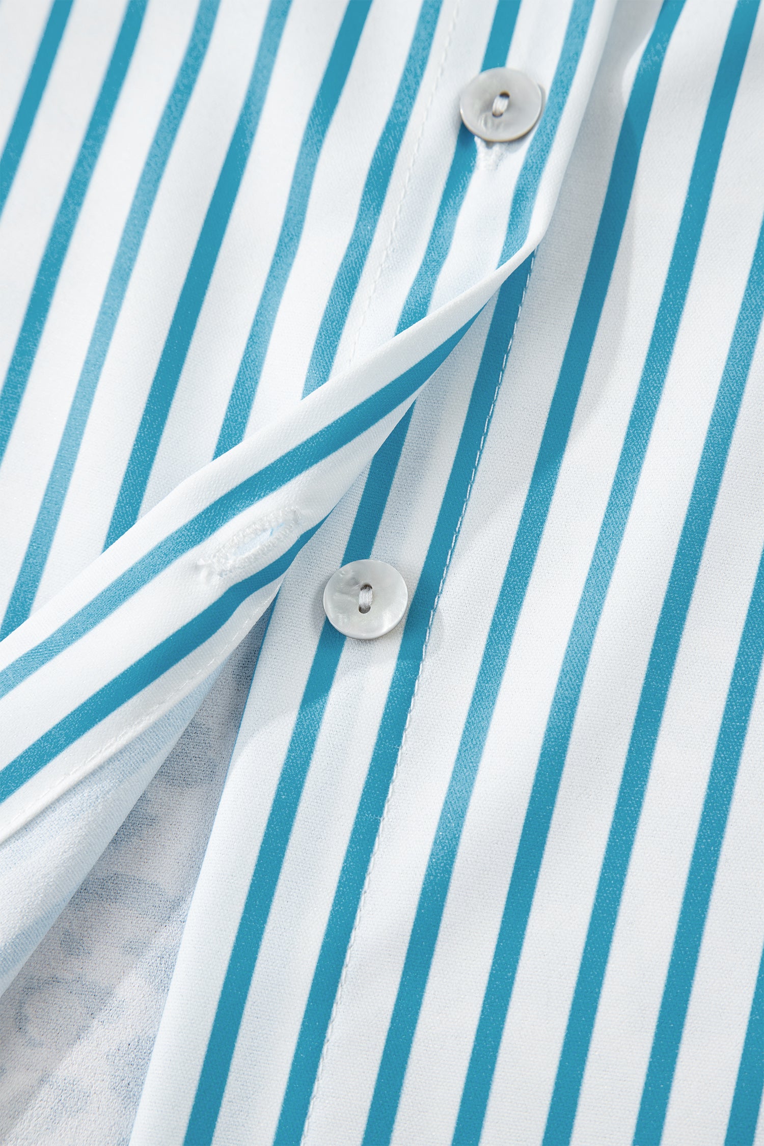 Sky Blue Stripe Contrast Leopard Patchwork Long Shirt Dress with Slits-TOPS / DRESSES-[Adult]-[Female]-2022 Online Blue Zone Planet