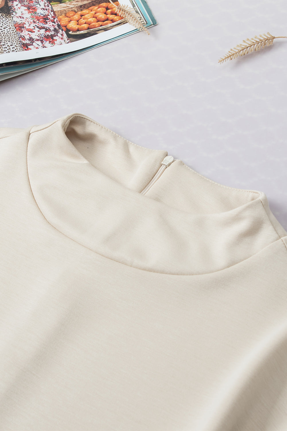 Oatmeal Plain Crew Neck Loose Fit Casual Top-Tops/Tops & Tees-[Adult]-[Female]-2022 Online Blue Zone Planet