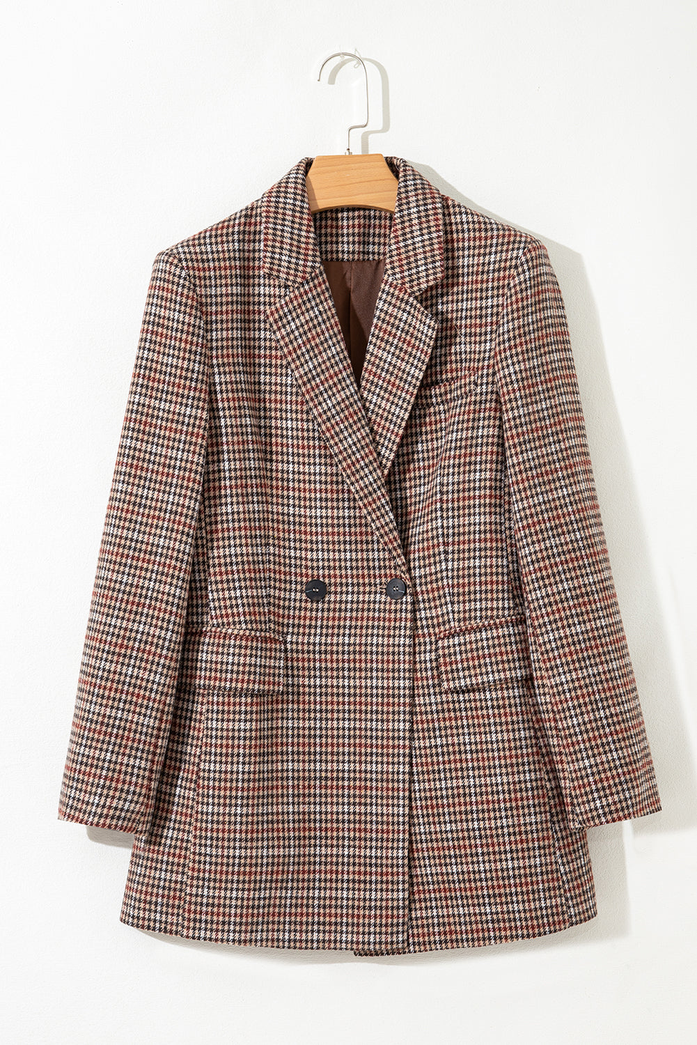 Brown Houndstooth Lapel Collar Blazer-Outerwear/Blazers-[Adult]-[Female]-2022 Online Blue Zone Planet