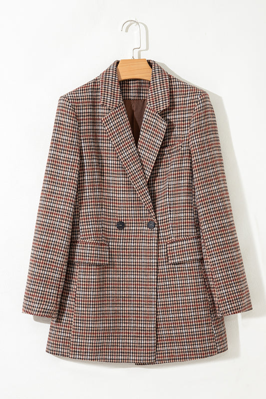 Brown Houndstooth Lapel Collar Blazer-Outerwear/Blazers-[Adult]-[Female]-2022 Online Blue Zone Planet