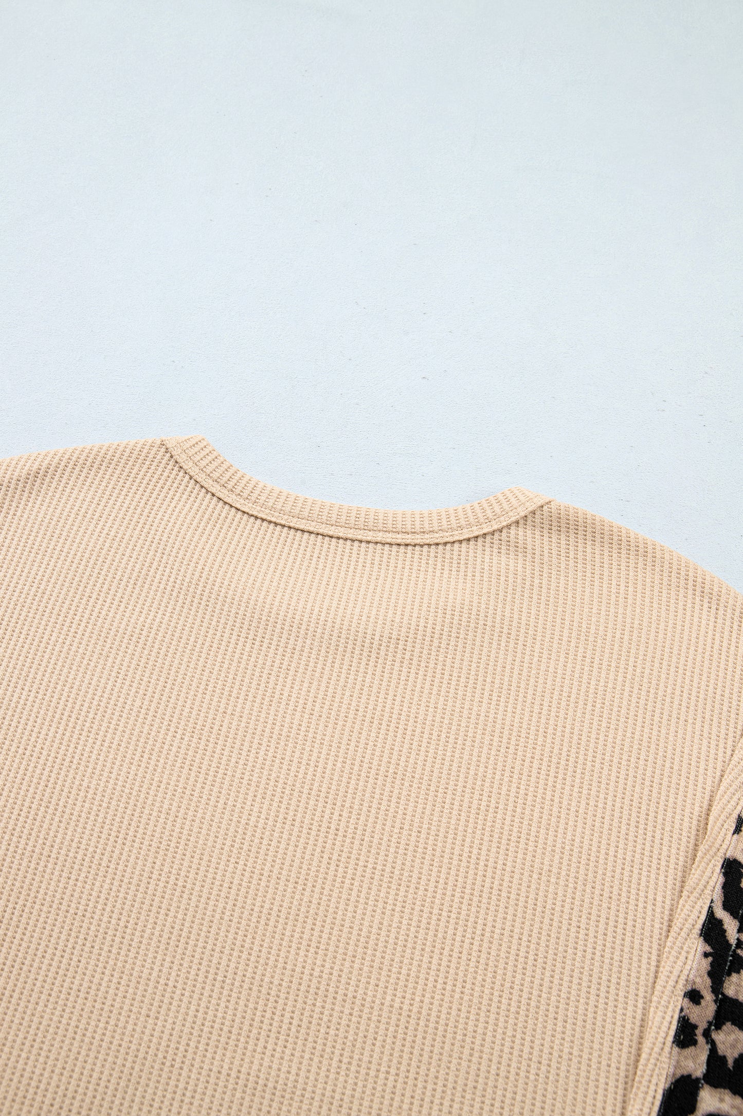 Gray Morn Leopard Sleeve Waffle Knit Split Hem Top-Tops/Long Sleeve Tops-[Adult]-[Female]-2022 Online Blue Zone Planet