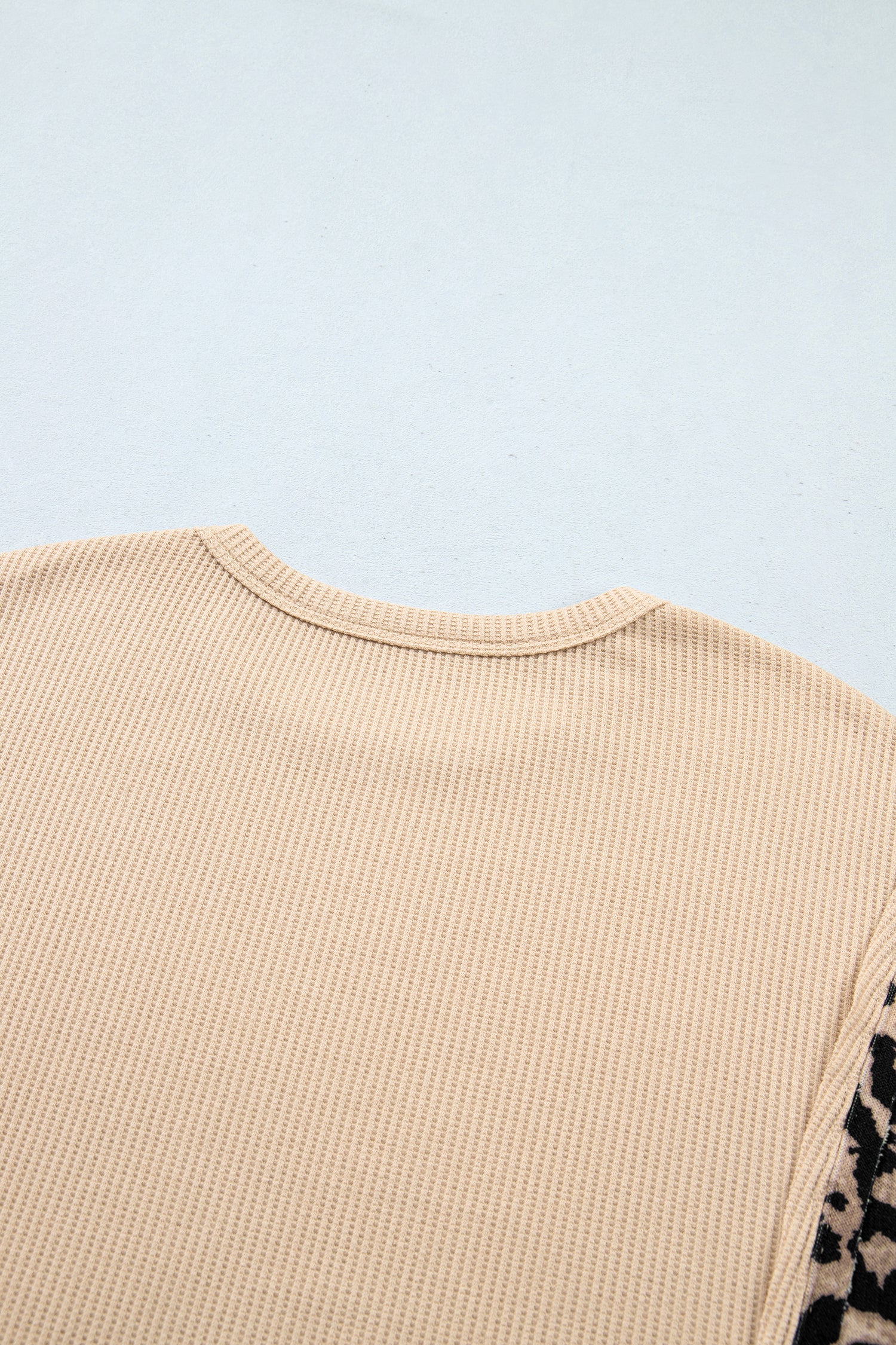 Gray Morn Leopard Sleeve Waffle Knit Split Hem Top-Tops/Long Sleeve Tops-[Adult]-[Female]-2022 Online Blue Zone Planet