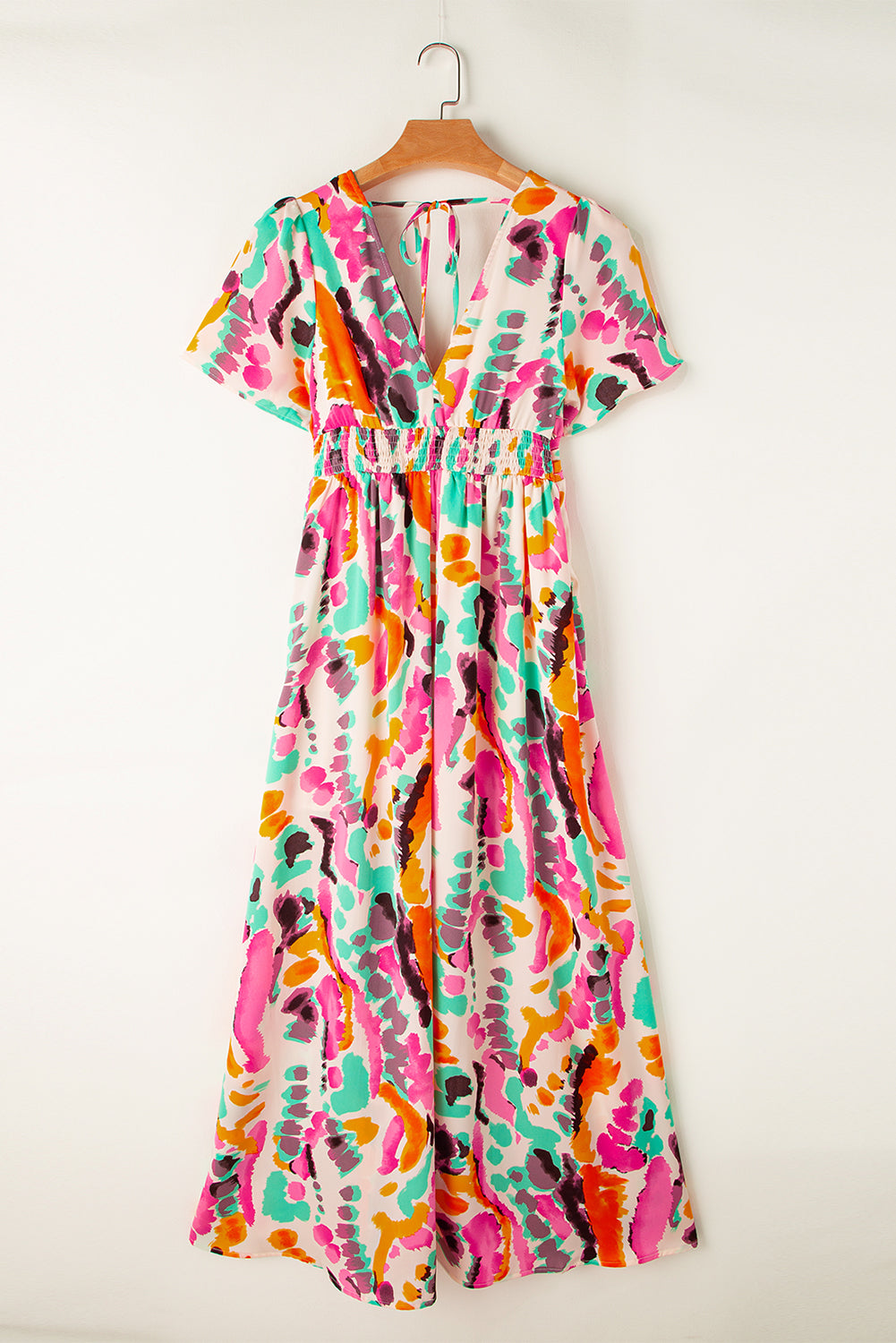 Blue Zone Planet | Pink Boho Tie-dye Print V Neck Maxi Dress-TOPS / DRESSES-[Adult]-[Female]-2022 Online Blue Zone Planet