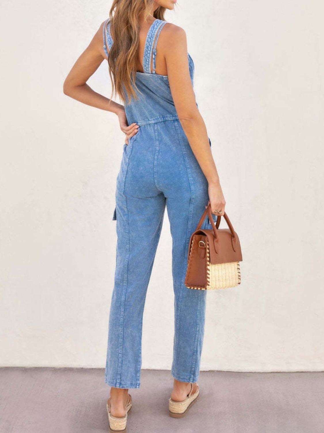 V-Neck Sleeveless Denim Jumpsuit-TOPS / DRESSES-[Adult]-[Female]-2022 Online Blue Zone Planet