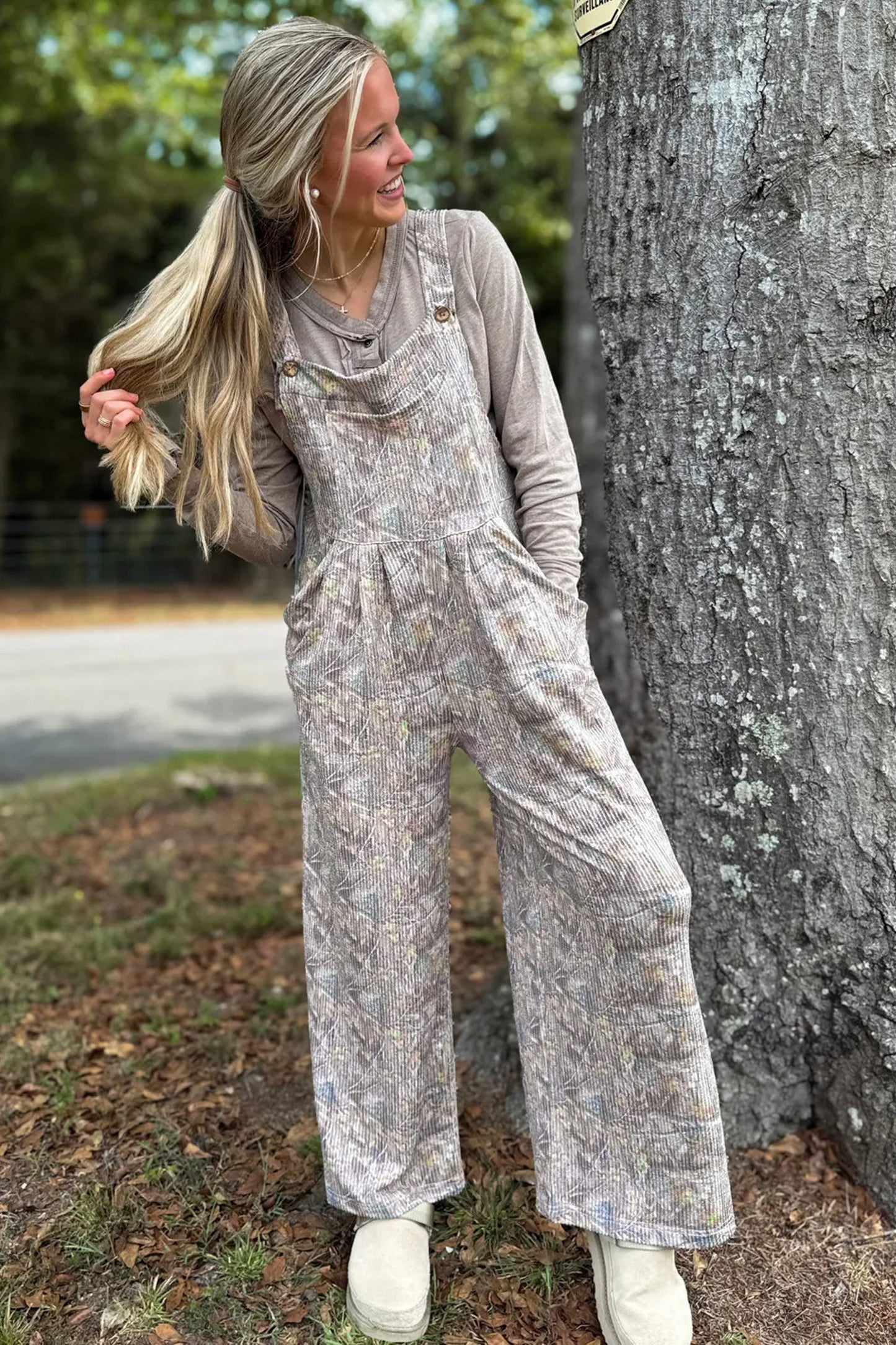 Brown Camouflage Twist Ribbed Sleeveless Full-Length Casual Jumpsuit-Bottoms/Jumpsuits & Rompers-[Adult]-[Female]-2022 Online Blue Zone Planet