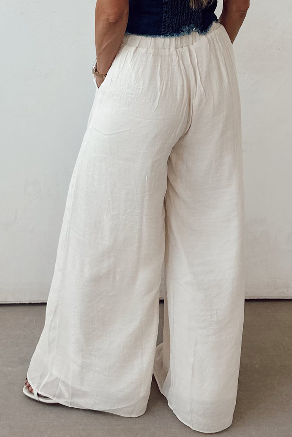 White Casual Tie Waist Pleated Wide Leg Pants-Bottoms/Pants & Culotte-[Adult]-[Female]-2022 Online Blue Zone Planet