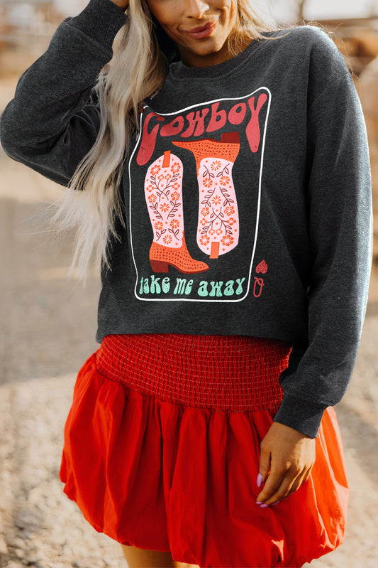 Carbon Grey Cowboy Queen Card Drop Shoulder Graphic Sweatshirt-Tops/Sweatshirts & Hoodies-[Adult]-[Female]-Carbon Grey-S-2022 Online Blue Zone Planet