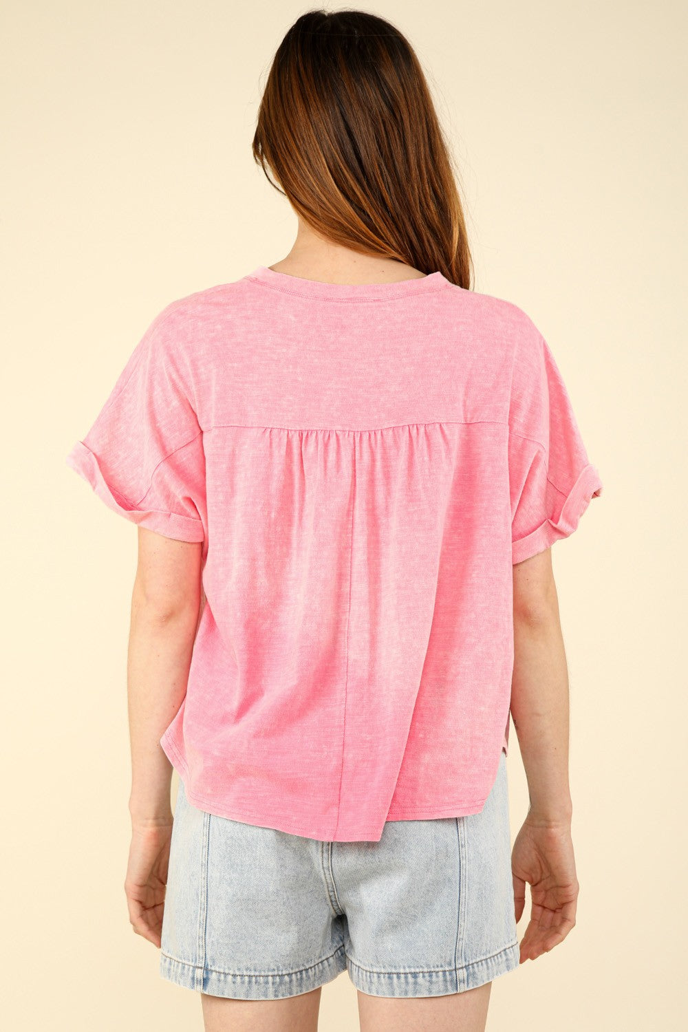 VERY J Nochted Short Sleeve Washed T-Shirt-TOPS / DRESSES-[Adult]-[Female]-2022 Online Blue Zone Planet