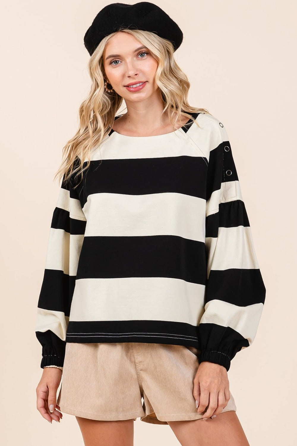 Mittoshop Striped Snap Shoulder Long Sleeve T-Shirt-TOPS / DRESSES-[Adult]-[Female]-2022 Online Blue Zone Planet