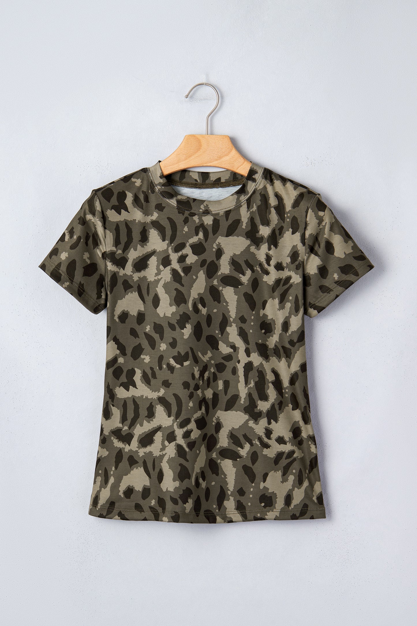 Brown Retro Leopard Print Mock Neck Slim Tee-Tops/Tops & Tees-[Adult]-[Female]-2022 Online Blue Zone Planet