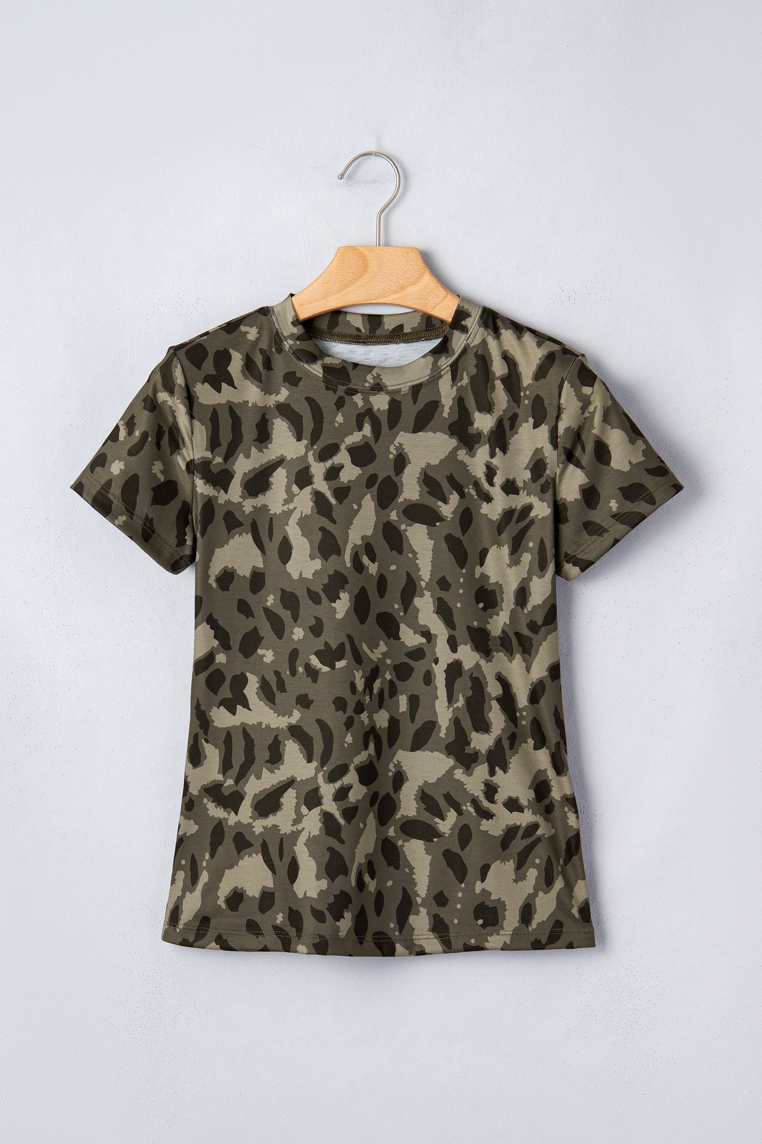Brown Retro Leopard Print Mock Neck Slim Tee-Tops/Tops & Tees-[Adult]-[Female]-2022 Online Blue Zone Planet