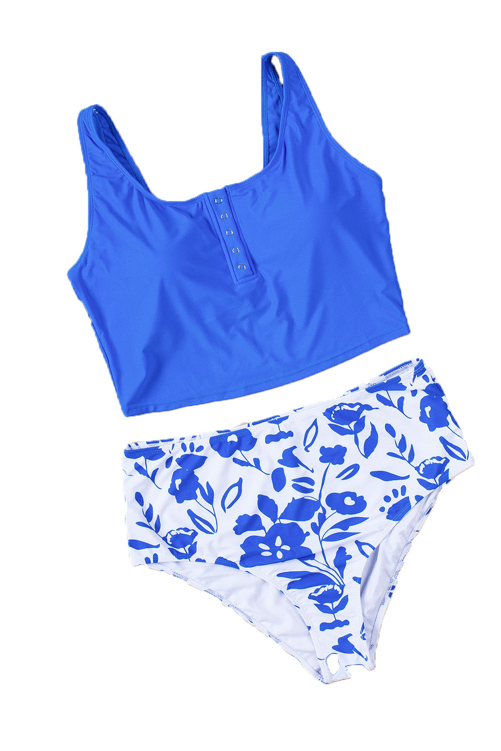 Genevieve Black Square Neck Sleeveless Fashion Print Tankini Set Blue Zone Planet