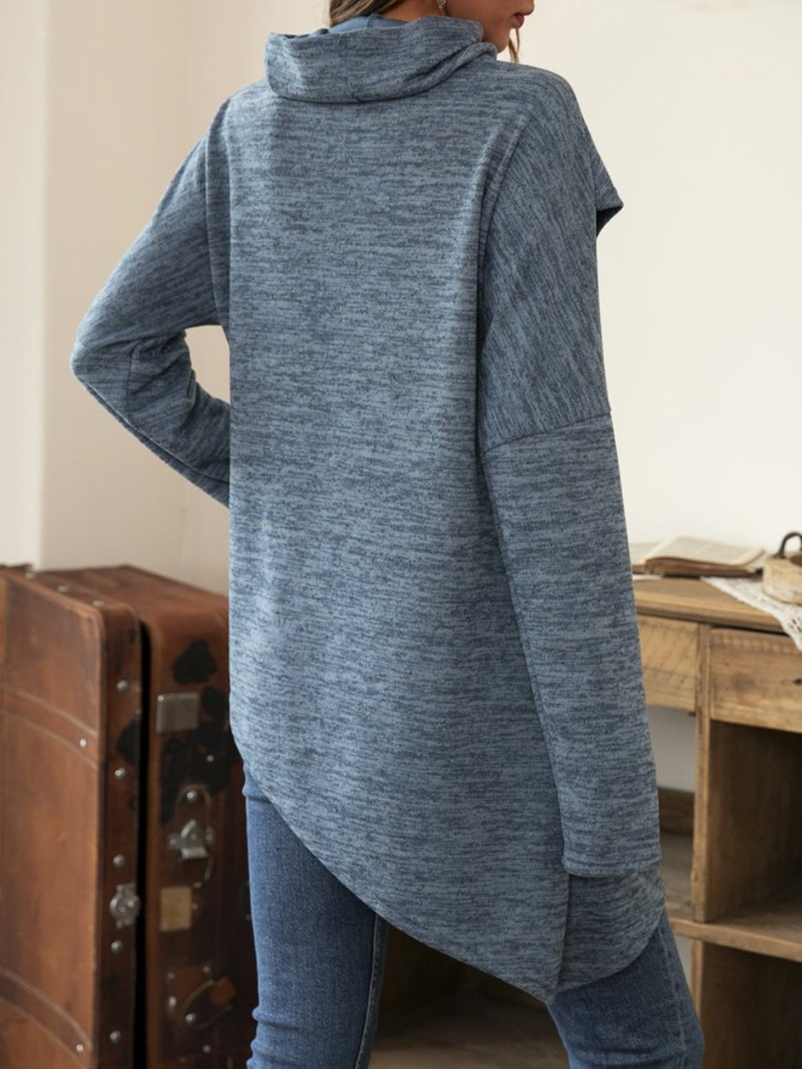 Asymmetrical Hem Cowl Neck Long Sleeve T-Shirt-TOPS / DRESSES-[Adult]-[Female]-2022 Online Blue Zone Planet