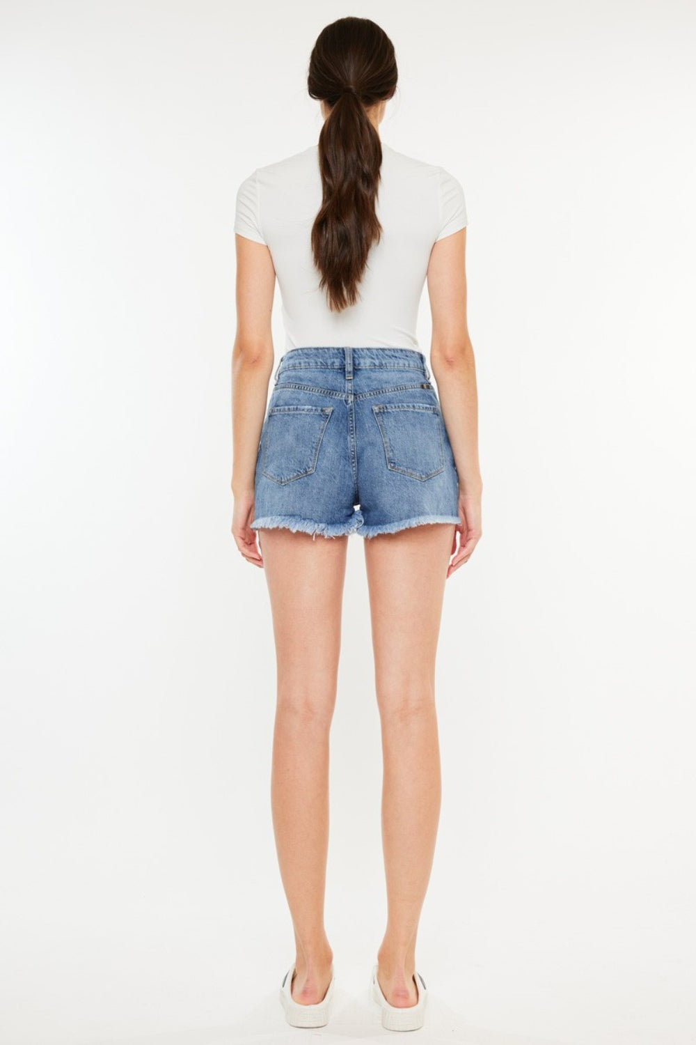 Kancan Distressed Raw Hem High Waist Denim Shorts-BOTTOMS SIZES SMALL MEDIUM LARGE-[Adult]-[Female]-2022 Online Blue Zone Planet