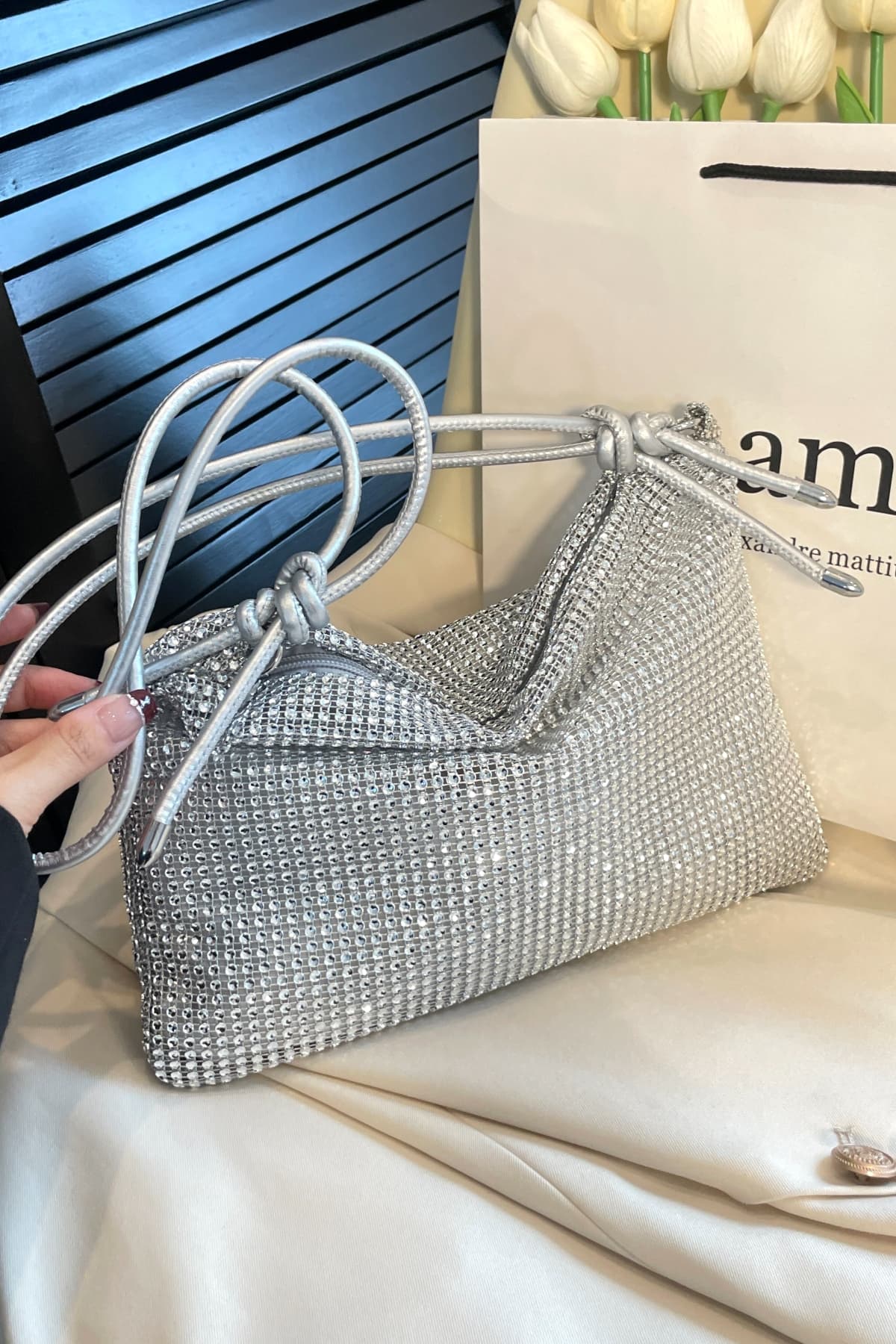 Rhinestone Knotted Strap Crossbody Bag-HANDBAGS-[Adult]-[Female]-2022 Online Blue Zone Planet