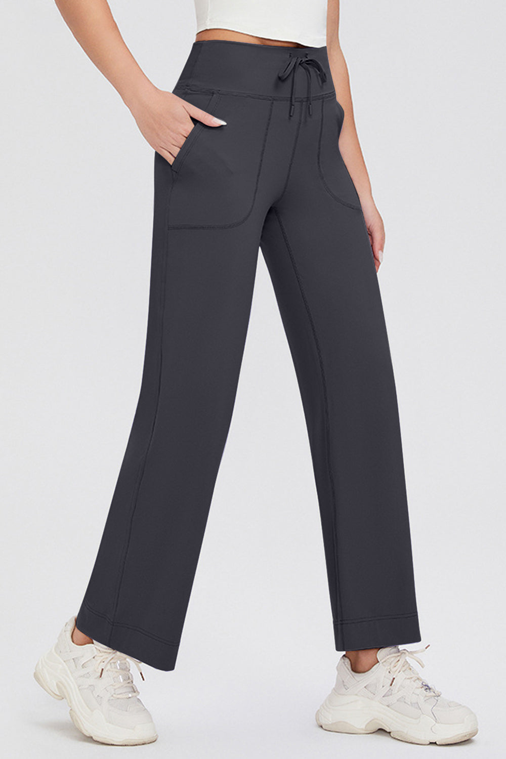 Basic Bae Full Size Drawstring High Waist Pants with Pockets-BOTTOMS SIZES SMALL MEDIUM LARGE-[Adult]-[Female]-Dark Gray-S-2022 Online Blue Zone Planet